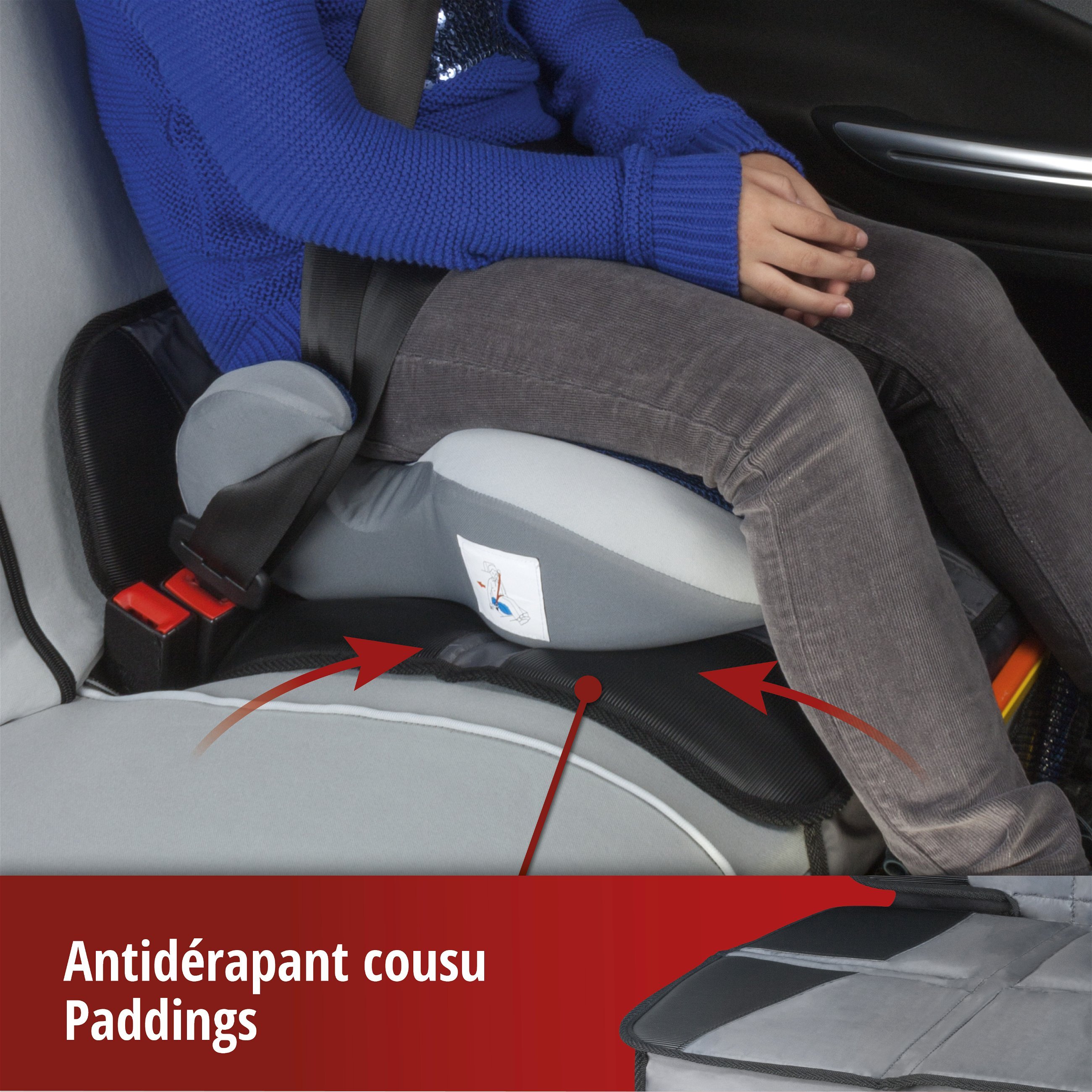 Coussin pour siège enfant Tidy Fred, tapis de protection pour siège enfant gris/noir