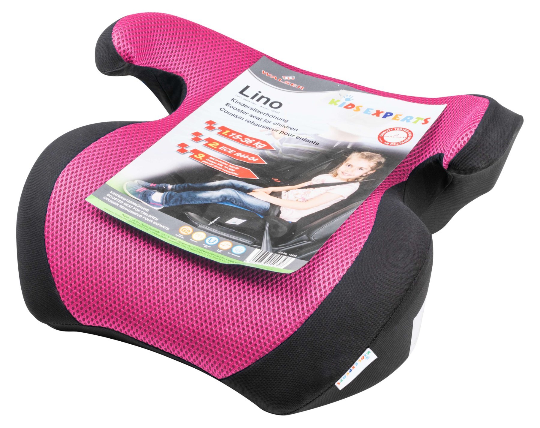 Lino kinderzitje, zitverhoger met gordelgeleider, zitverhoger voor kinderen, autostoel zwart/roze
