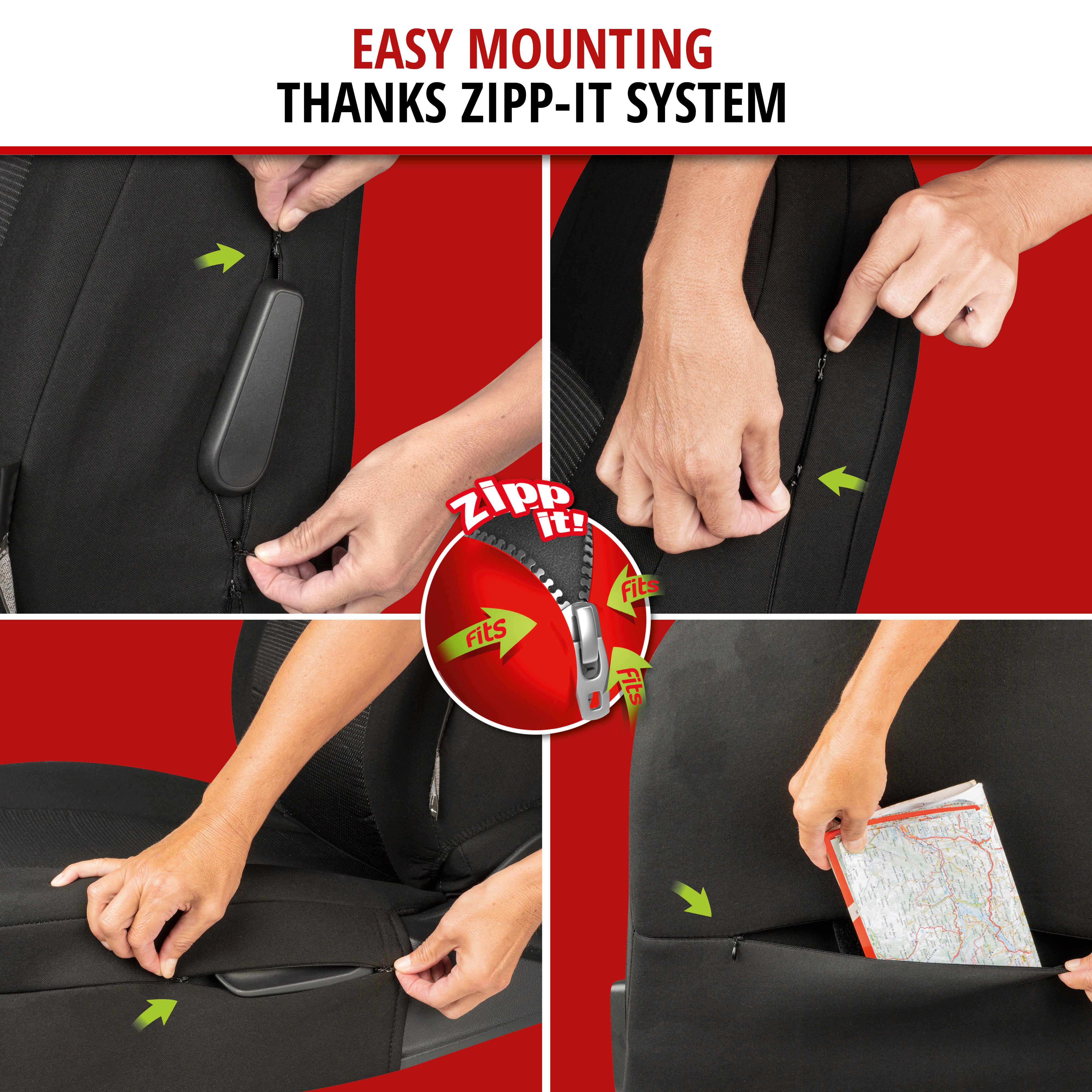 ZIPP IT Premium Esprit car seat covers for 2 front seats with zip system, highback seats