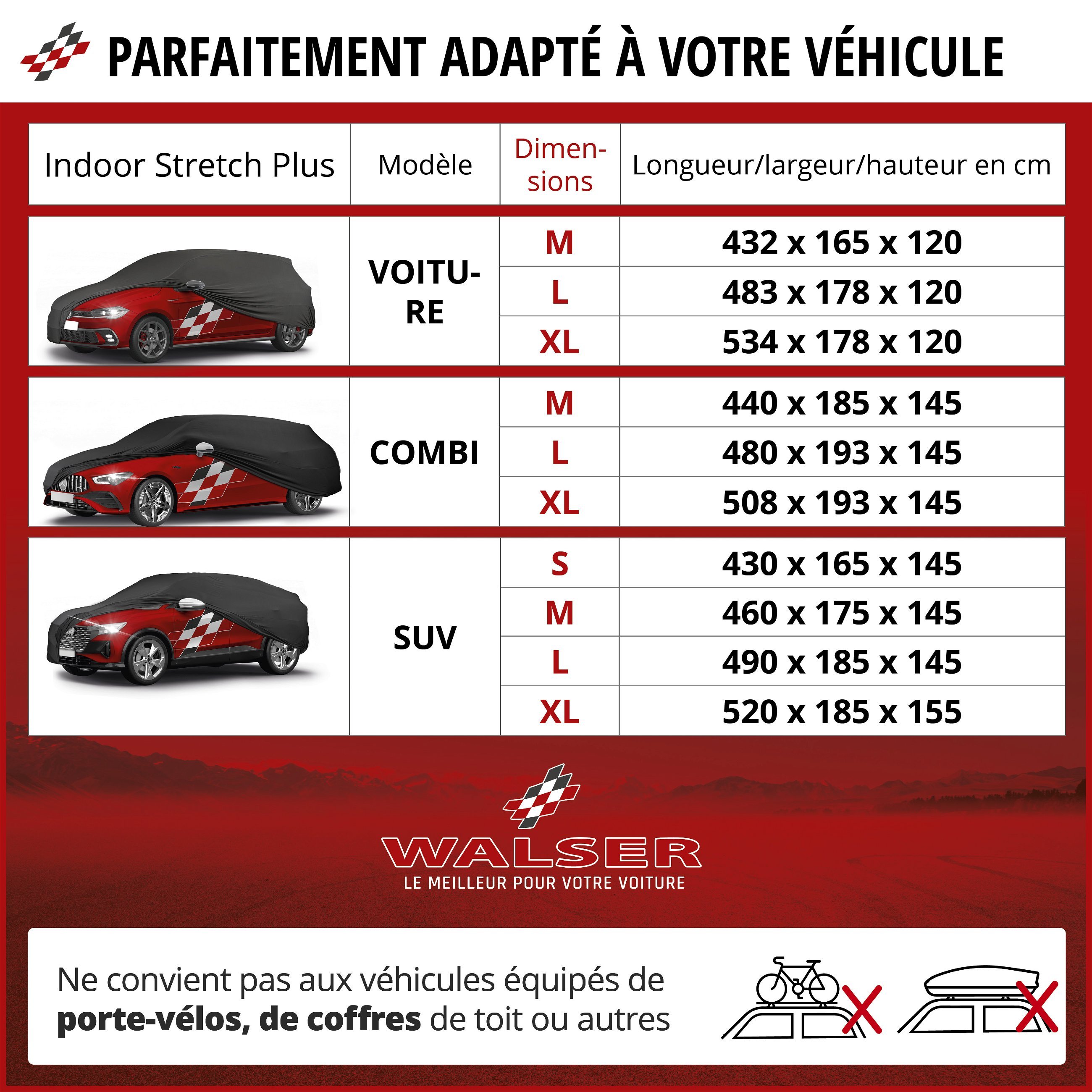Bâche pour voiture Indoor Stretch Plus taille XL noir