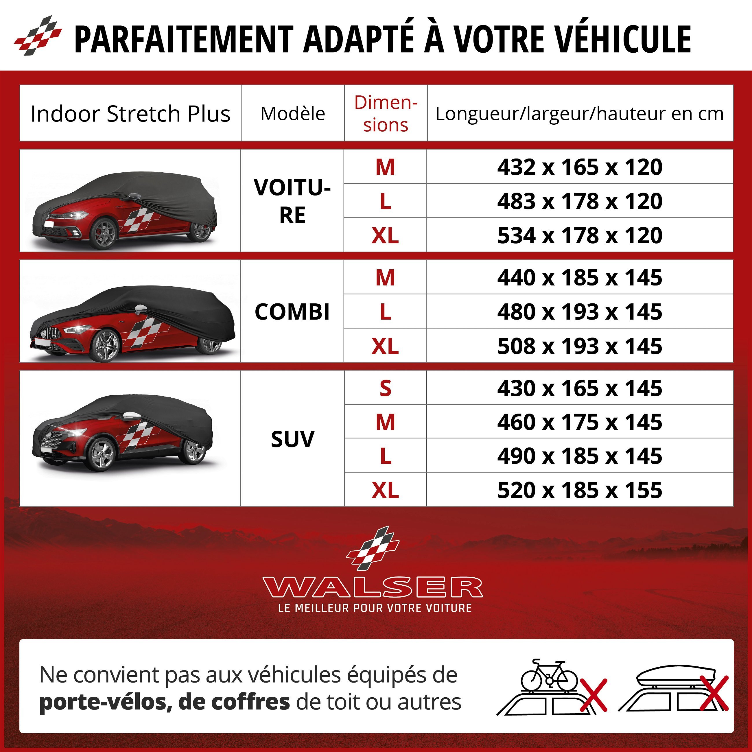 Bâche pour voiture Indoor Stretch Plus SUV taille L noir