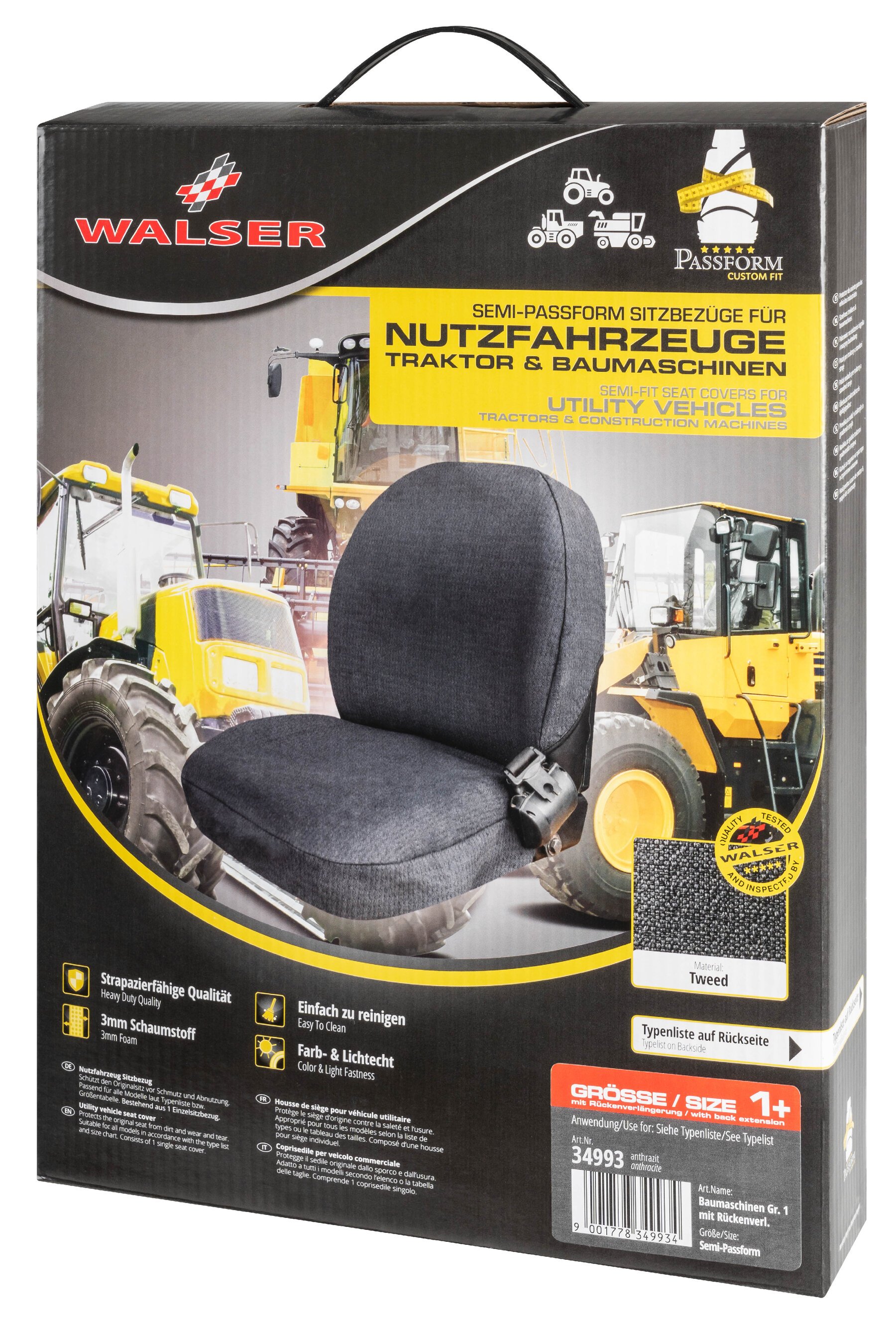 Semi-fit Seat cover for tractors and construction machinery - size 1 with back extension