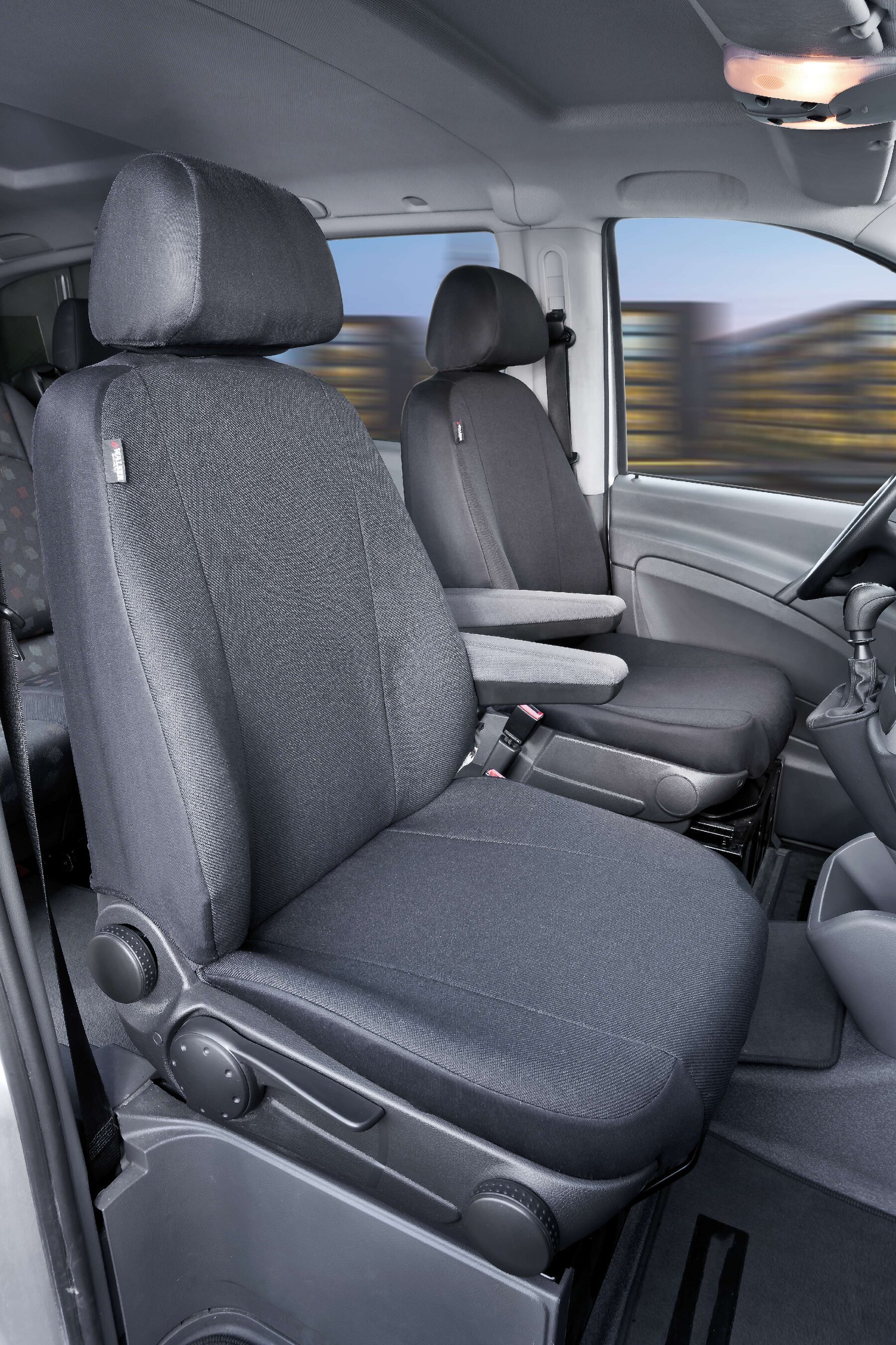 Housse de siège Transporter en tissu pour Mercedes Vito/Viano, 2 sièges simples pour accoudoir à l'intérieur