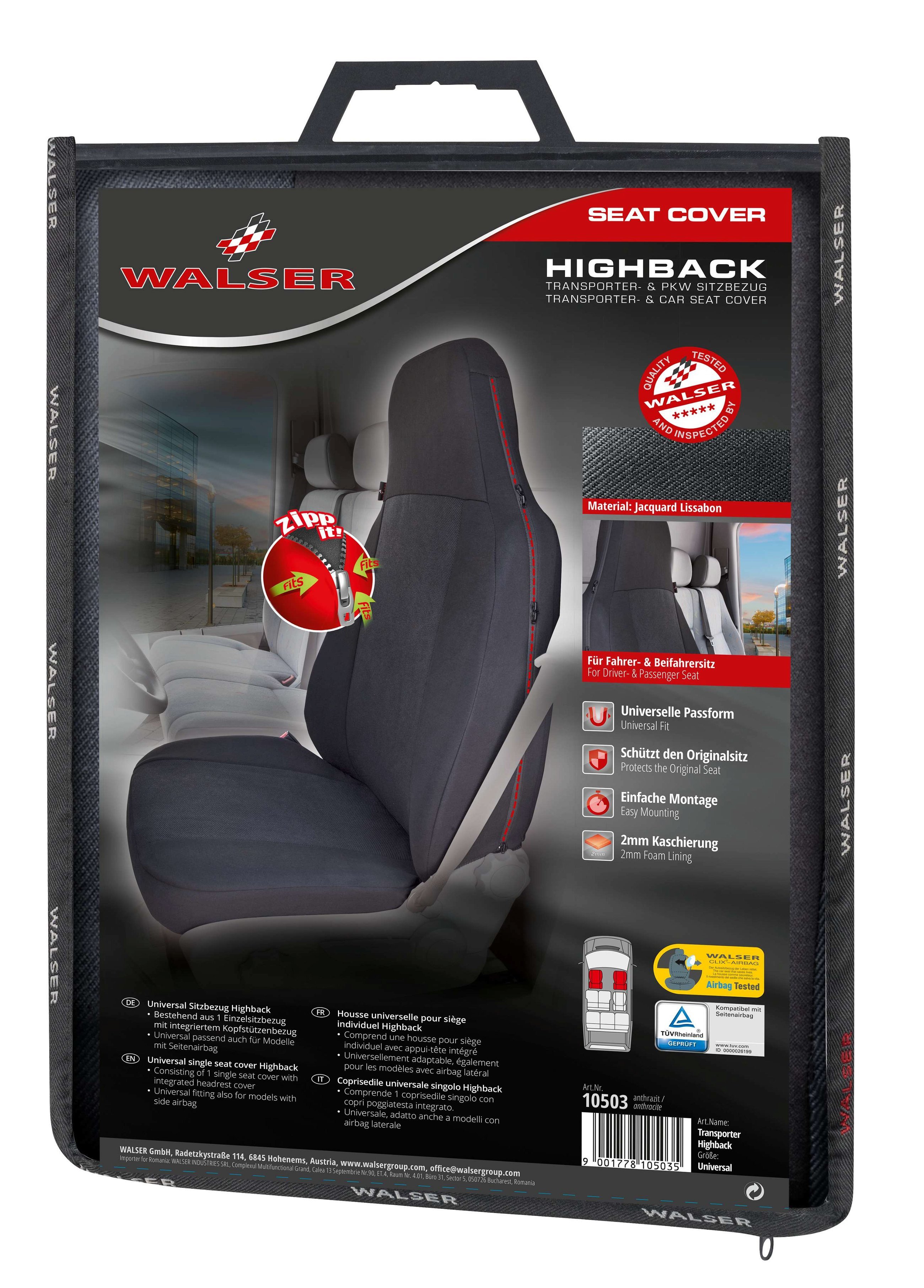 Car seat cover Highback, car seat cover single seat with integrated headrest, universal seat cover anthracite