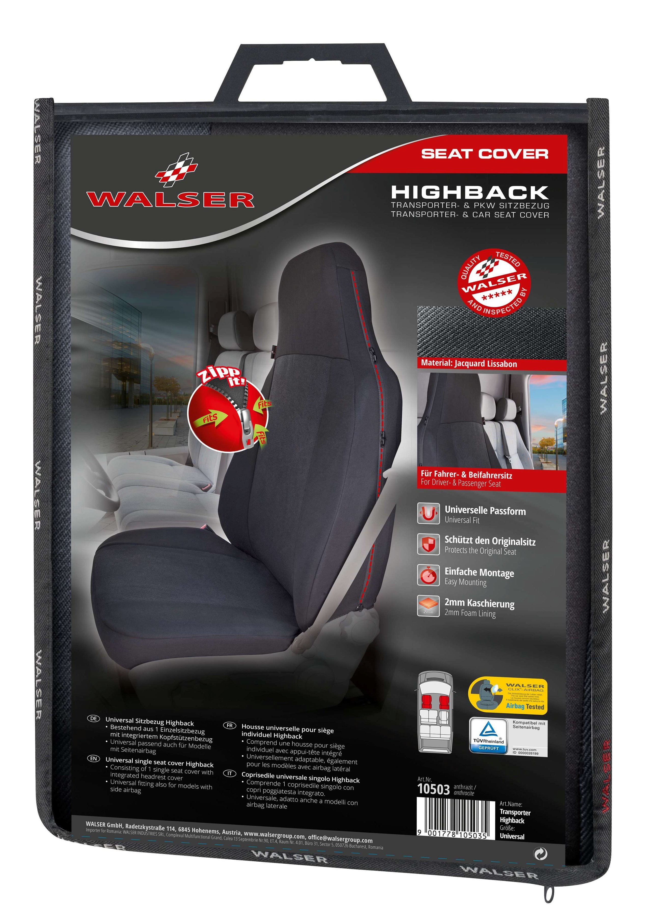 Housse de siège de voiture Highback, housse de protection pour siège individuel avec appuie-tête intégré, housse de siège universelle anthracite