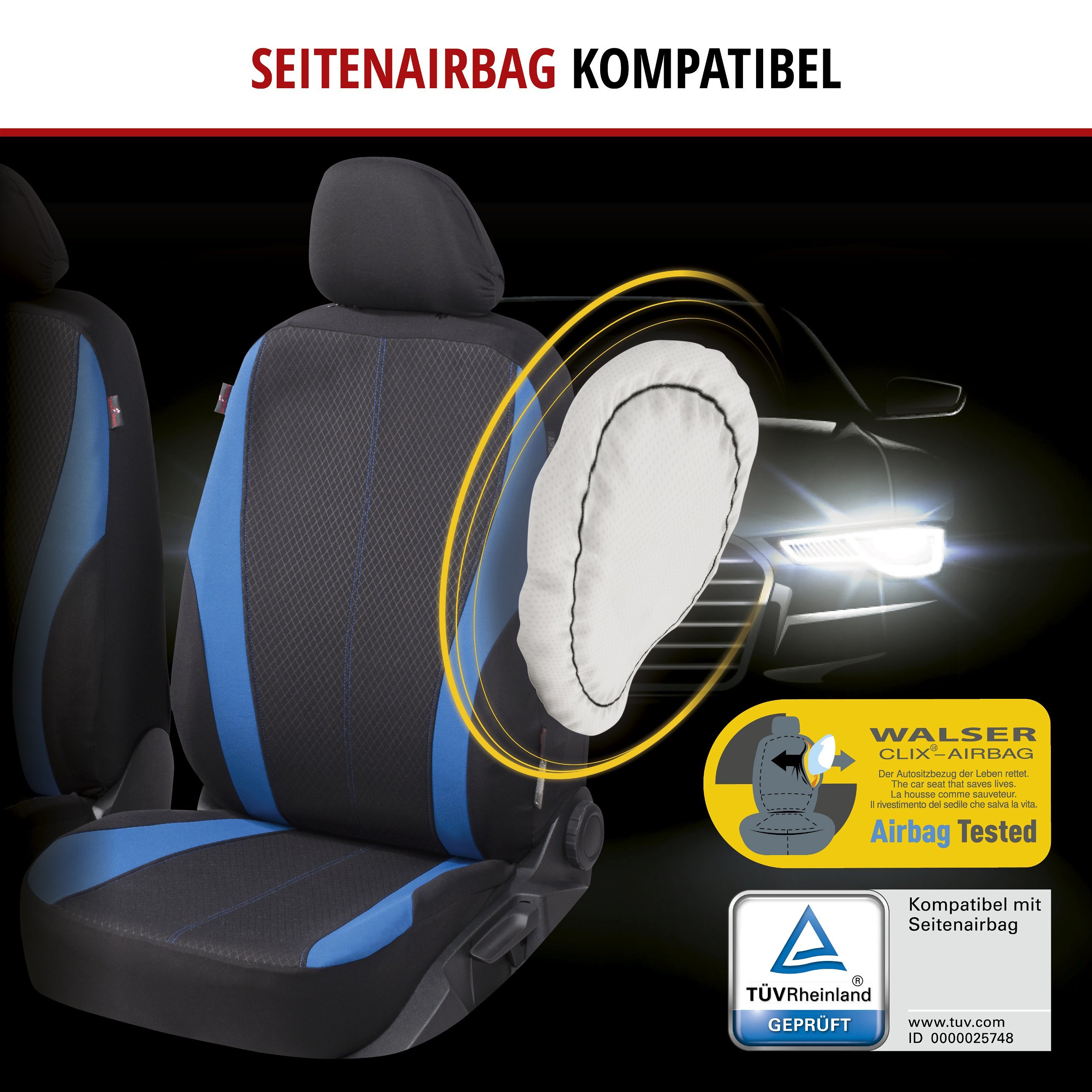 Autositzbezug ZIPP-IT Dundee, PKW-Schonbezüge Komplettset mit Reißverschluss-System schwarz/blau