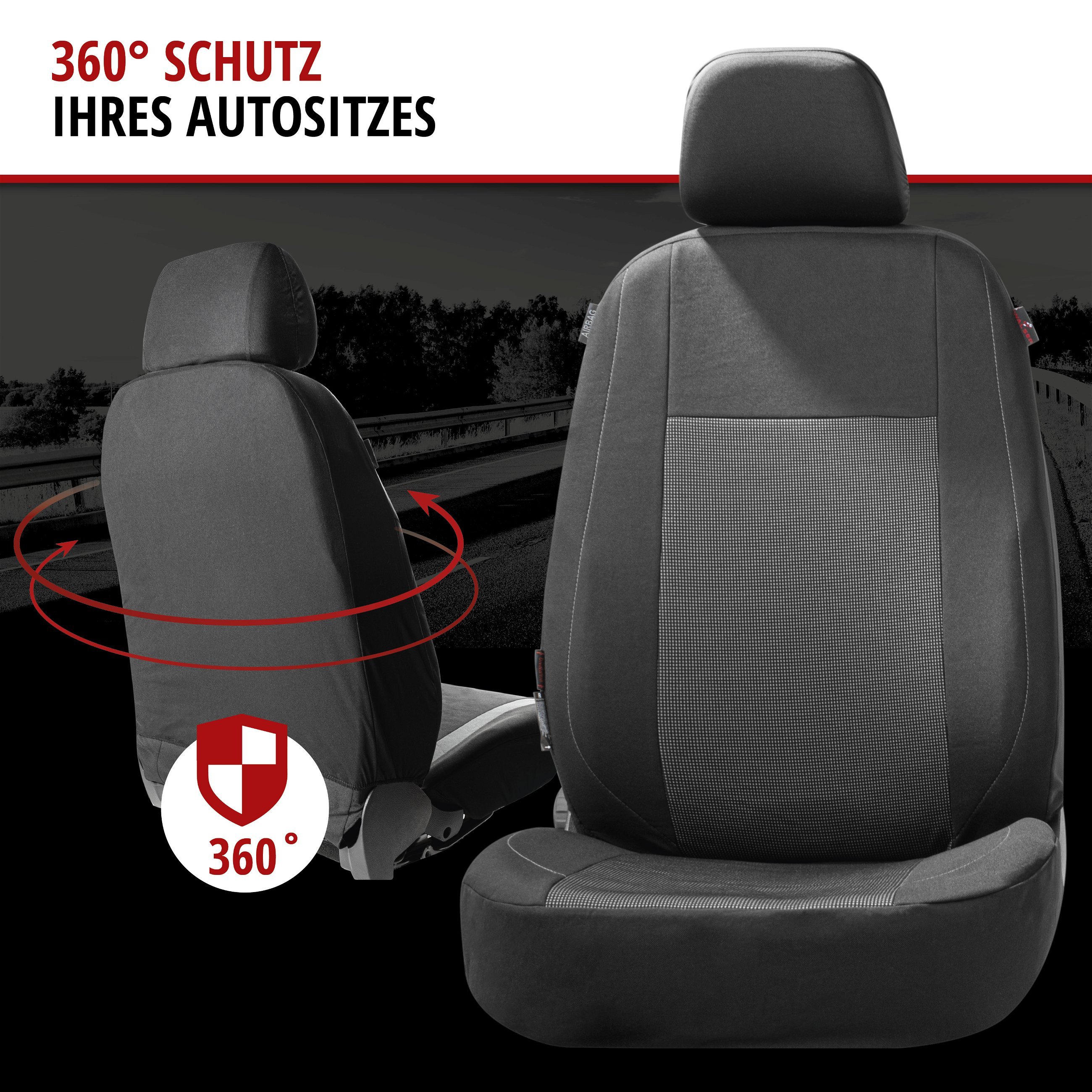 Autositzbezug ZIPP-IT Premium Ardwell, PKW-Schonbezüge Komplettset mit Reißverschluss-System schwarz/grau