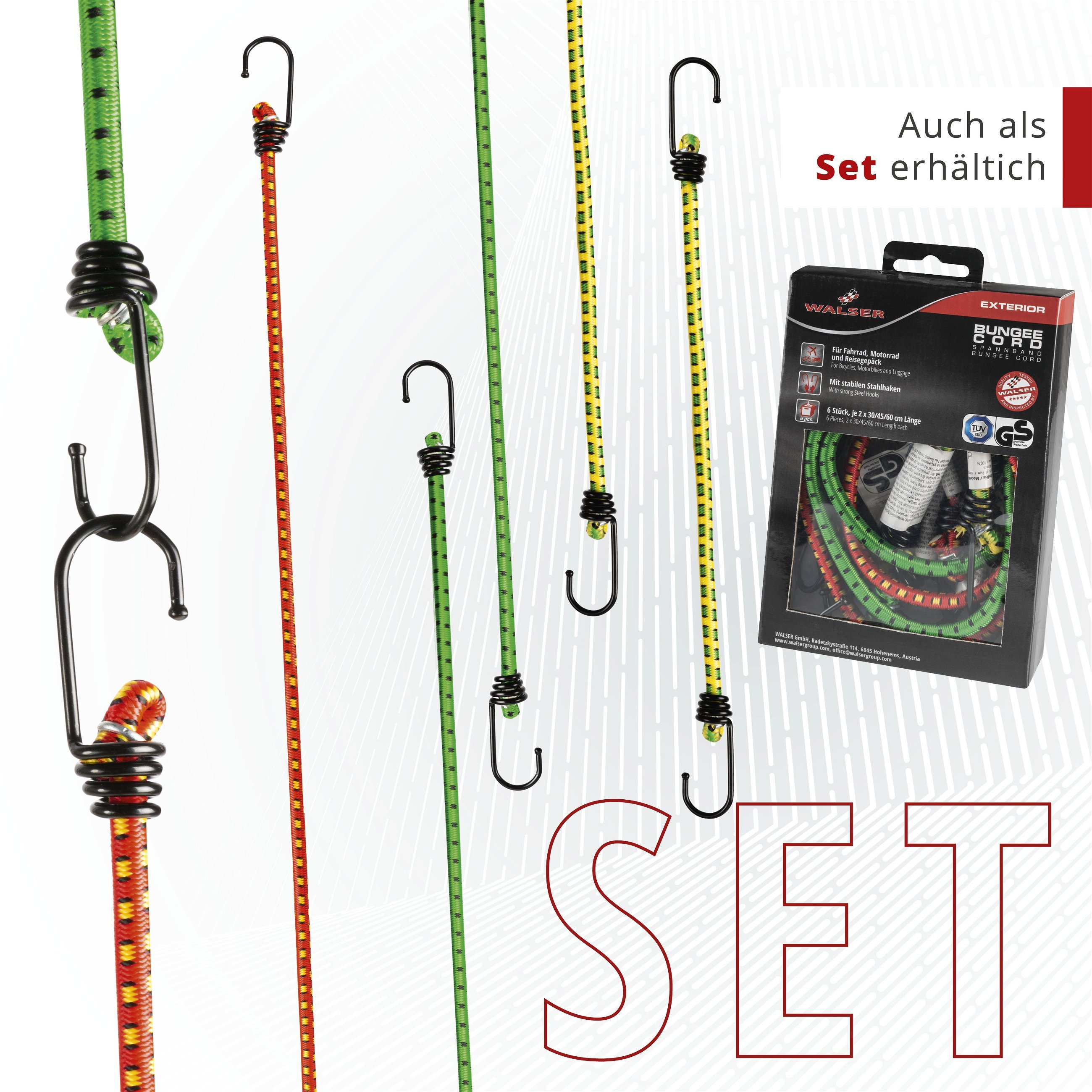Gepäckspanner mit Haken, Spanngummi-Set, 2 Spanngurte 60 cm grün