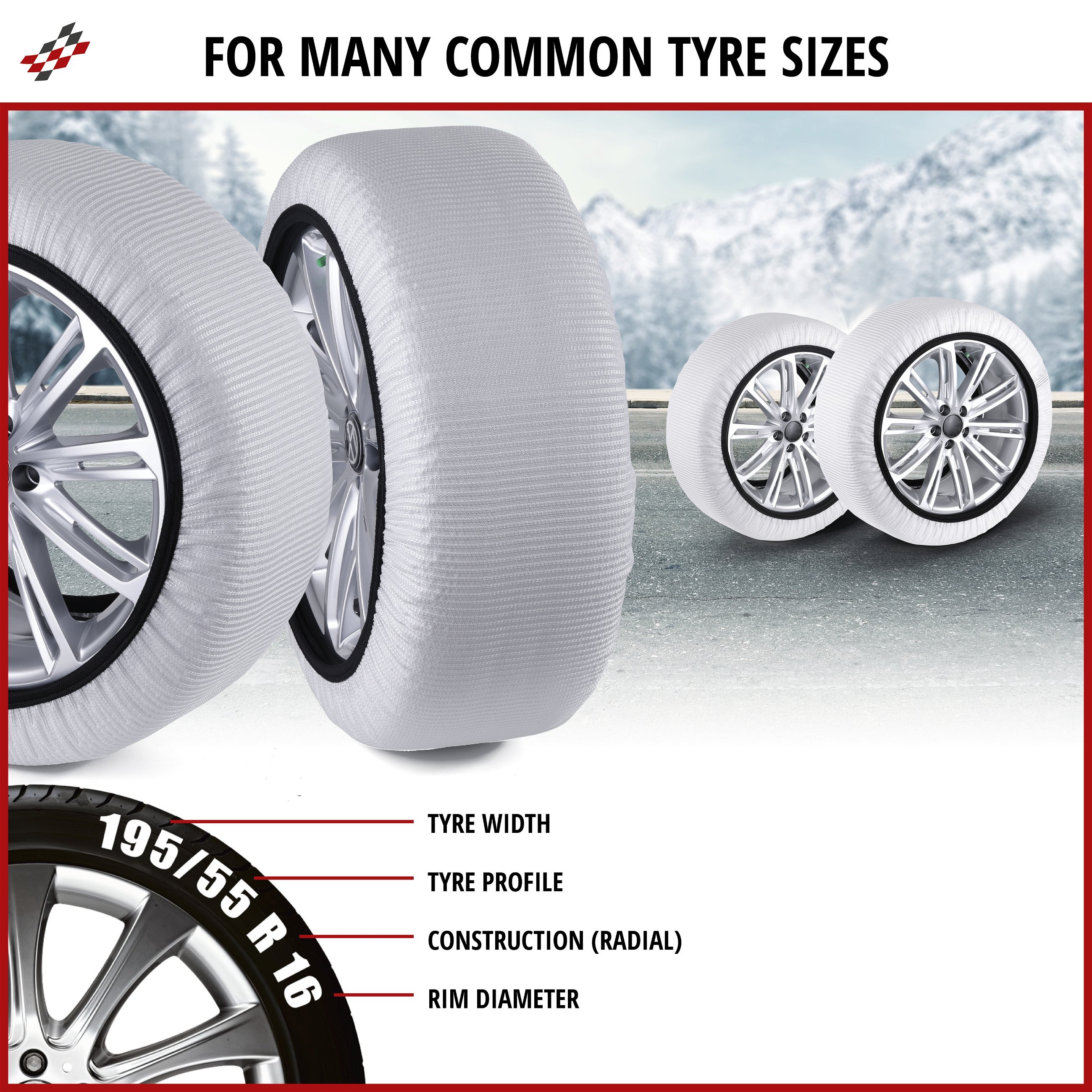 Premium Snow Chains Alternative Ultra Grip XS, Textile Snow Chains, Snow Socks Set of 2 white