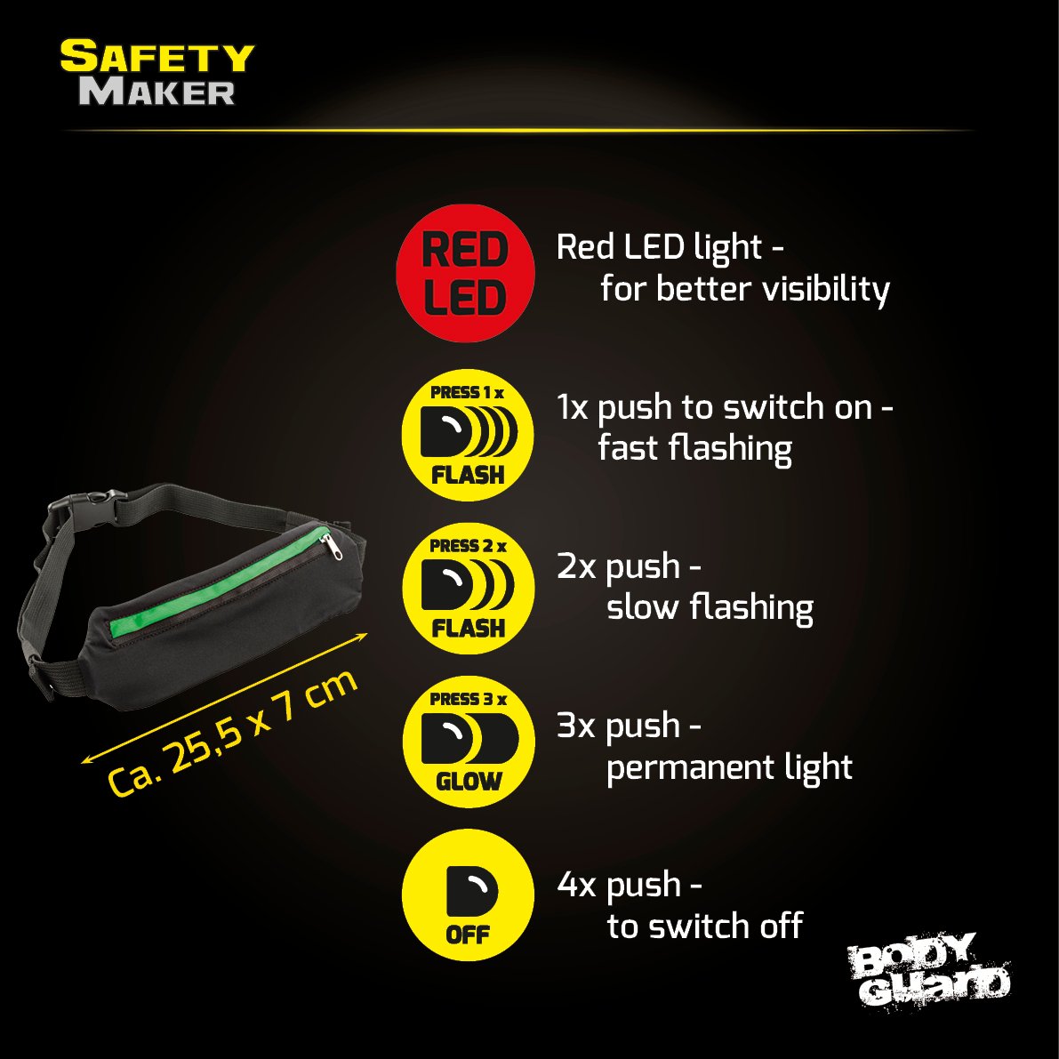 LED belt pouch black red