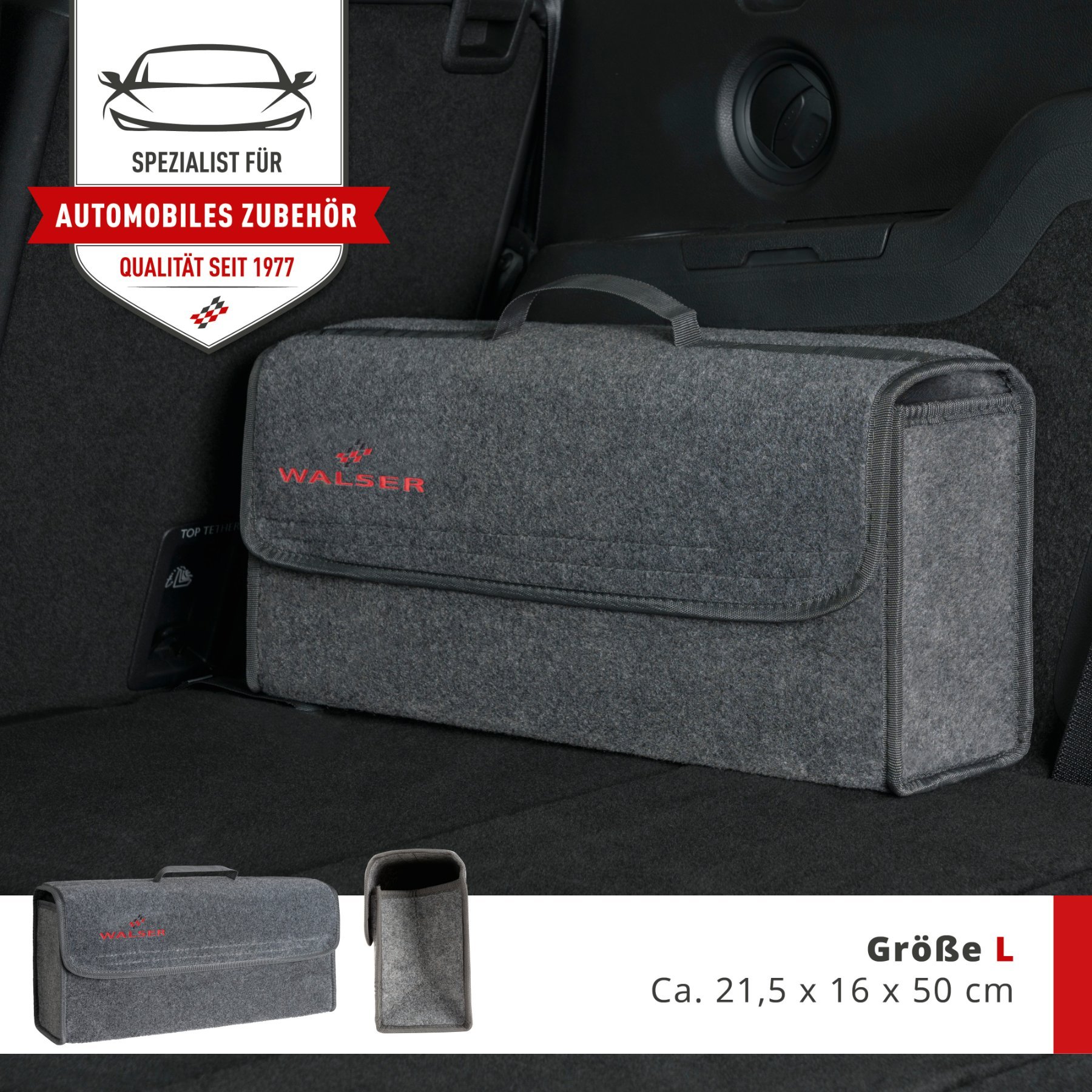 Kofferraumtasche Toolbag Größe L, Auto-Aufbewahrungstasche grau 50x16x21 cm