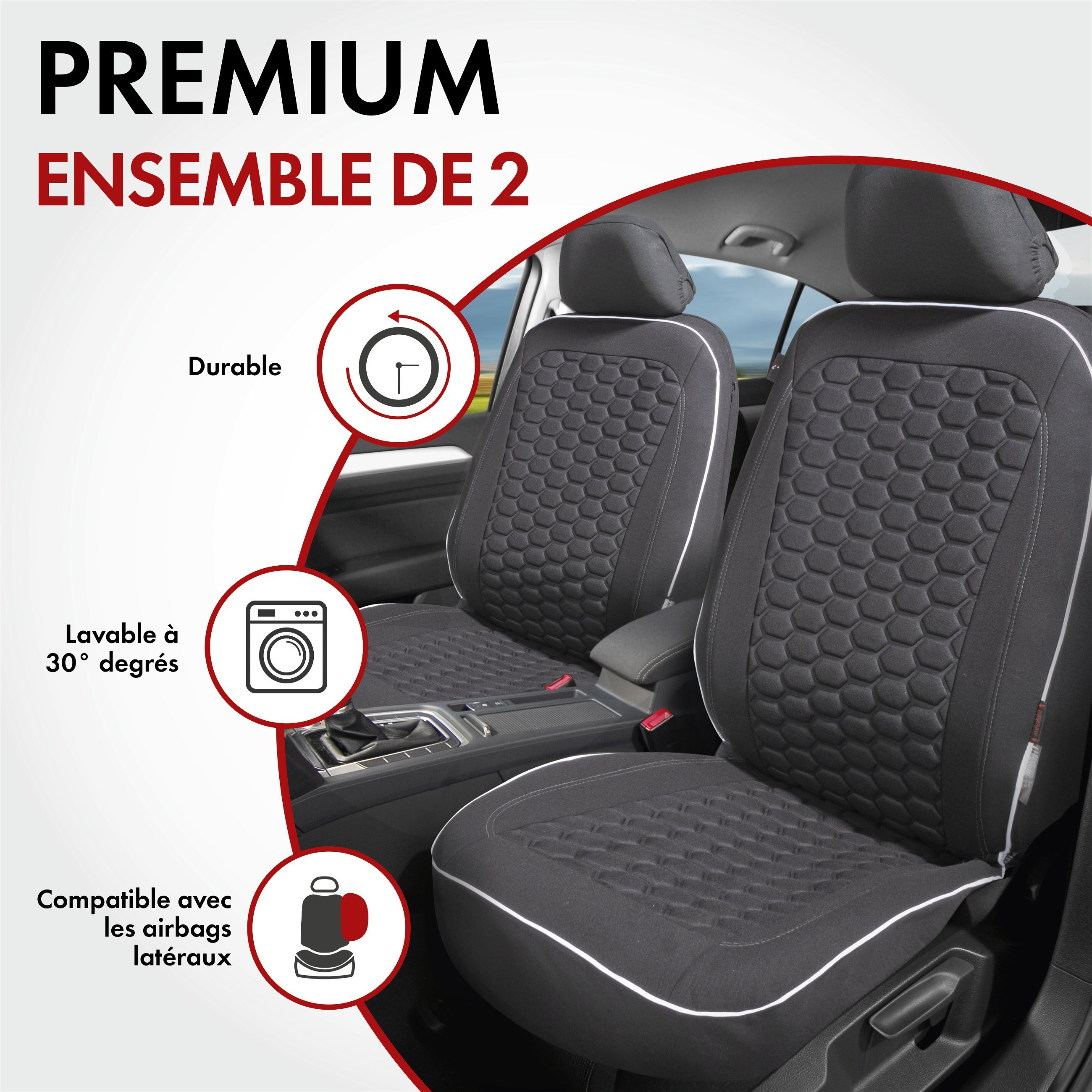 ZIPP IT Premium Housse de sièges Kendal pour deux sièges avant avec système de fermeture éclair noir/blanc