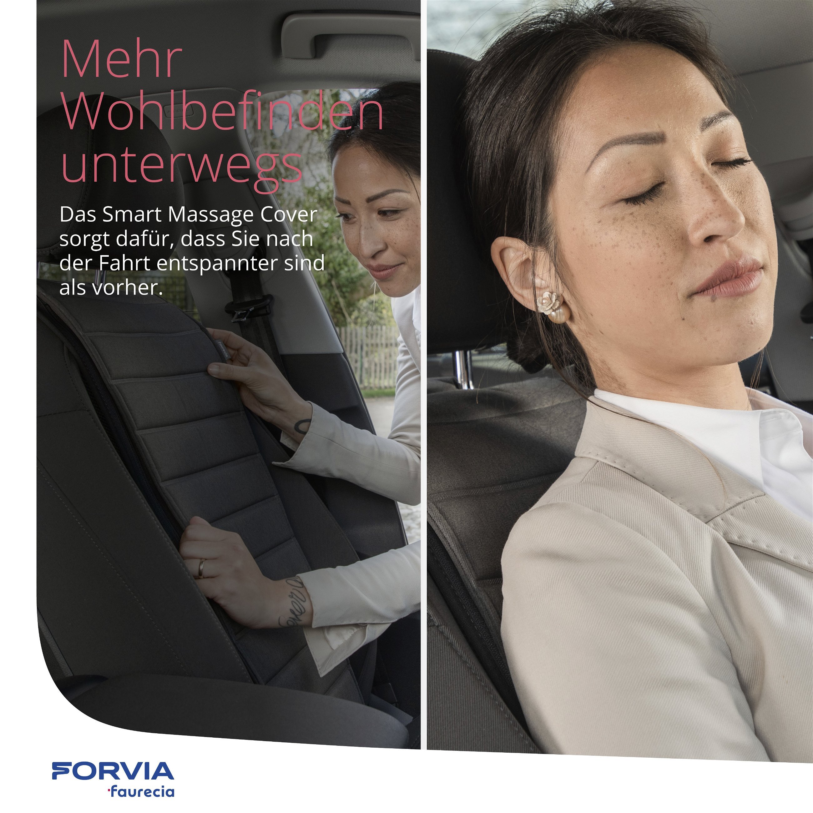 Faurecia Smart Massage Cover, Auto-Massage-Sitzauflage mit App-Steuerung und integriertem Akku, PKW-Sitzaufleger zertifiziert von der Aktion Gesunder Rücken