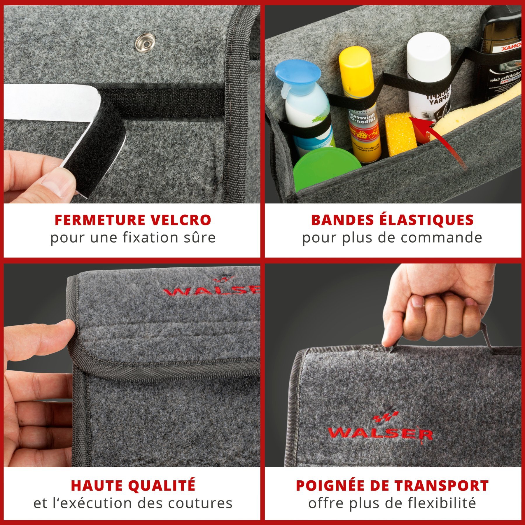 Sac de coffre Toolbag taille L, sac de rangement pour voiture gris 50x16x21cm