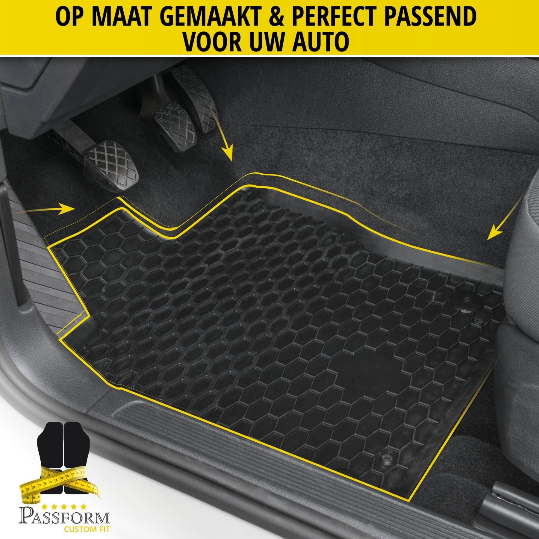 DirtGuard rubberen voetmatten geschikt voor Fiat Panda 09/2003-Vandaag, Fiat 500 07/2007-Vandaag, Ford KA (RU8) 10/2008-05/2016