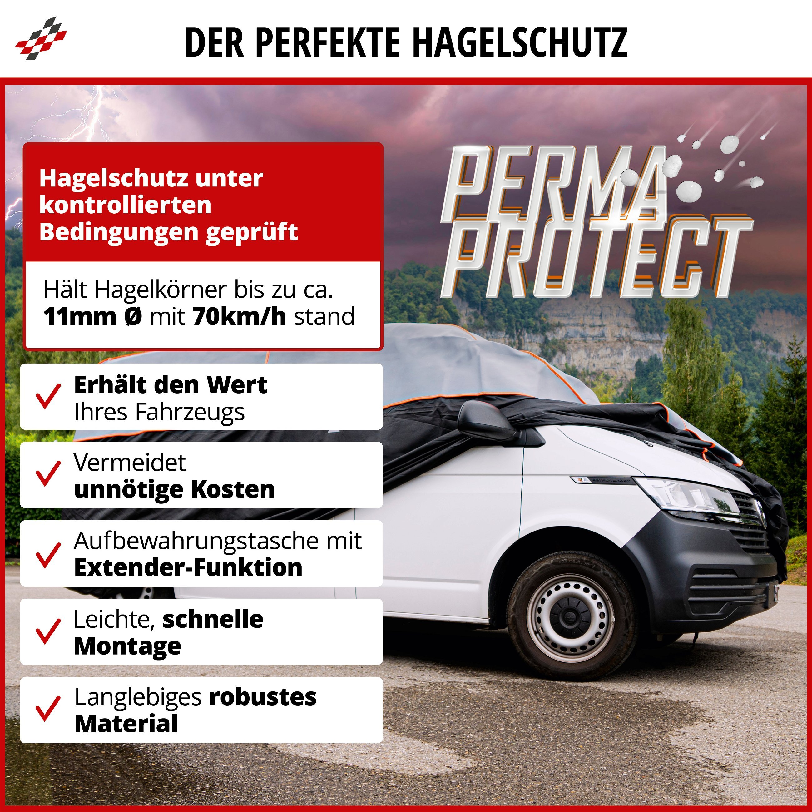 Bus Hagelschutzplane Perma Protect, Transporter-Hagelschutzgarage Größe M