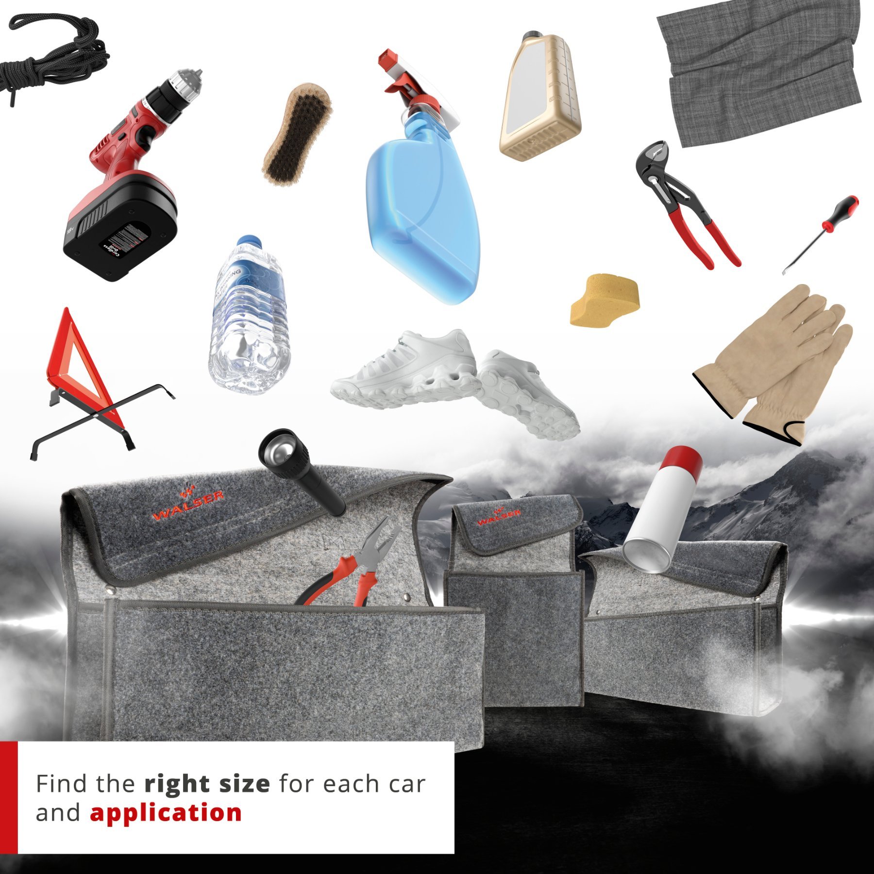 Car boot bag Toolbag size L, car storage bag grey 50x16x21cm