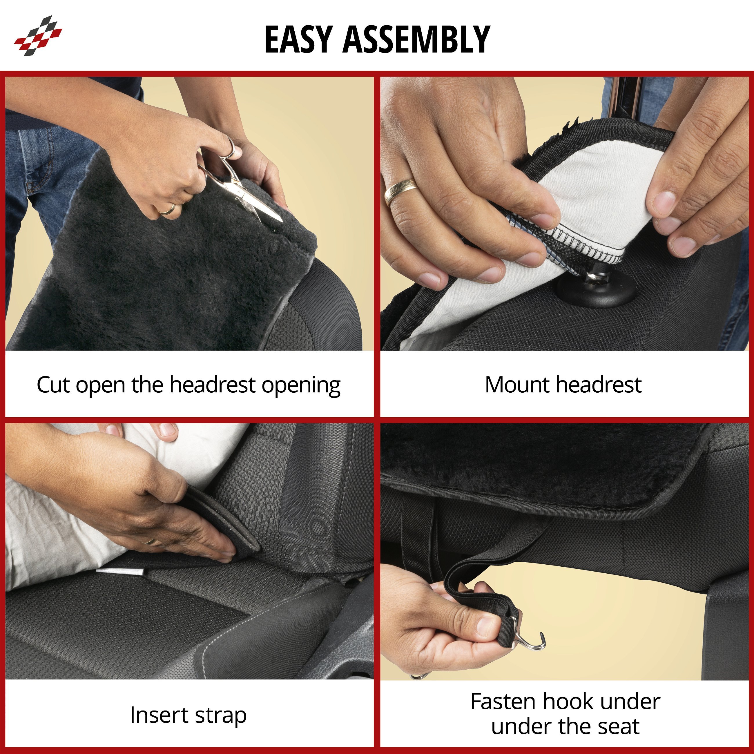 Car Seat cover in lambskin Cosmo black 12-14mm fur height
