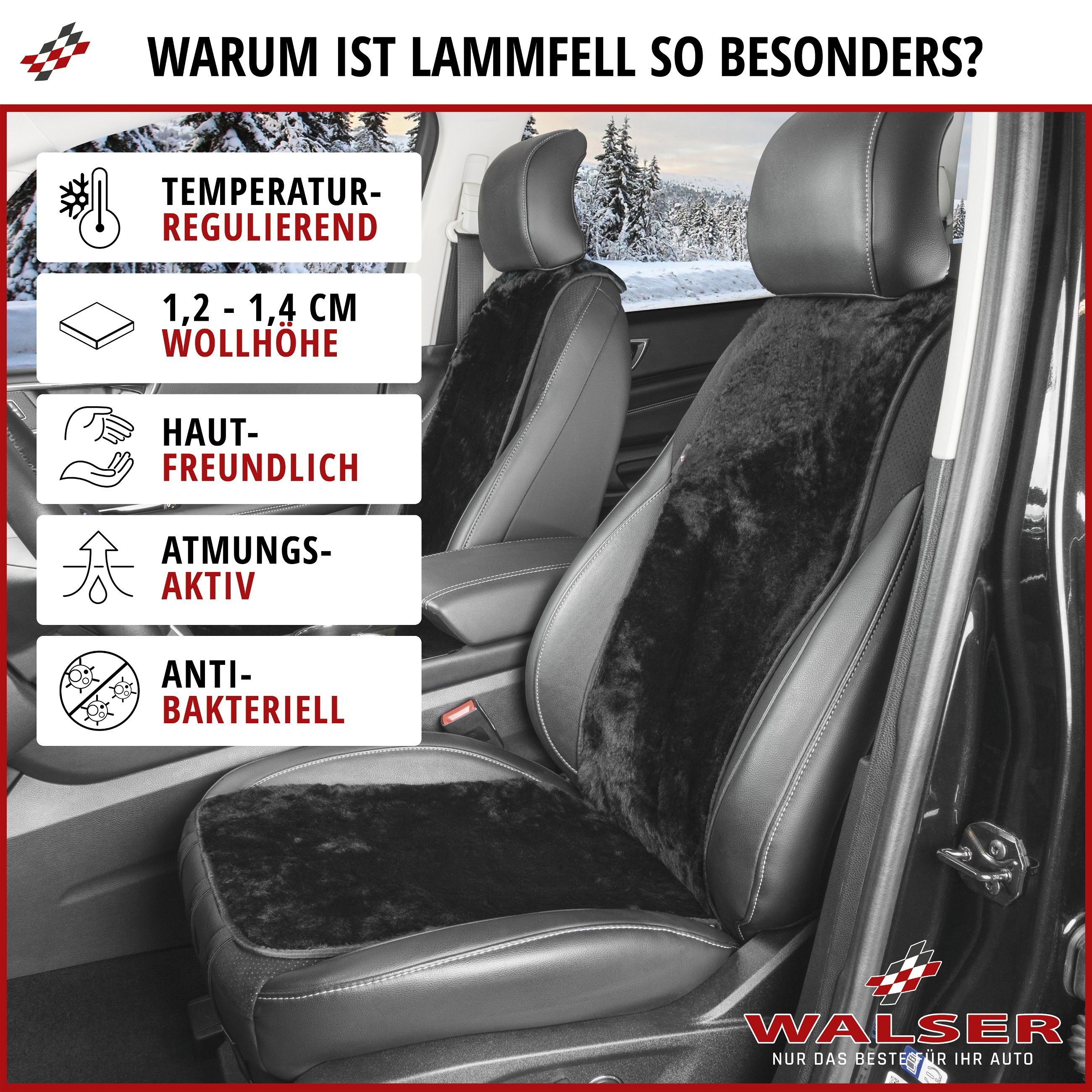 PKW Sitzauflage aus Lammfell Cosmo, Auto-Sitzaufleger, Lammfell-Sitzauflage schwarz