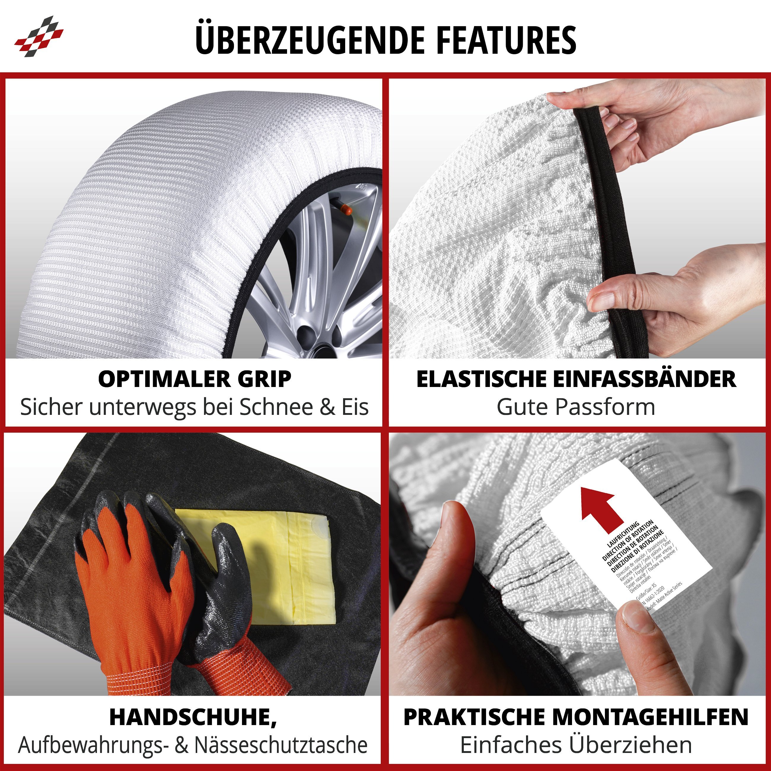 Premium Schneeketten Alternative Ultra Grip M, Textil Schneeketten, Schneesocken 2er Set weiß