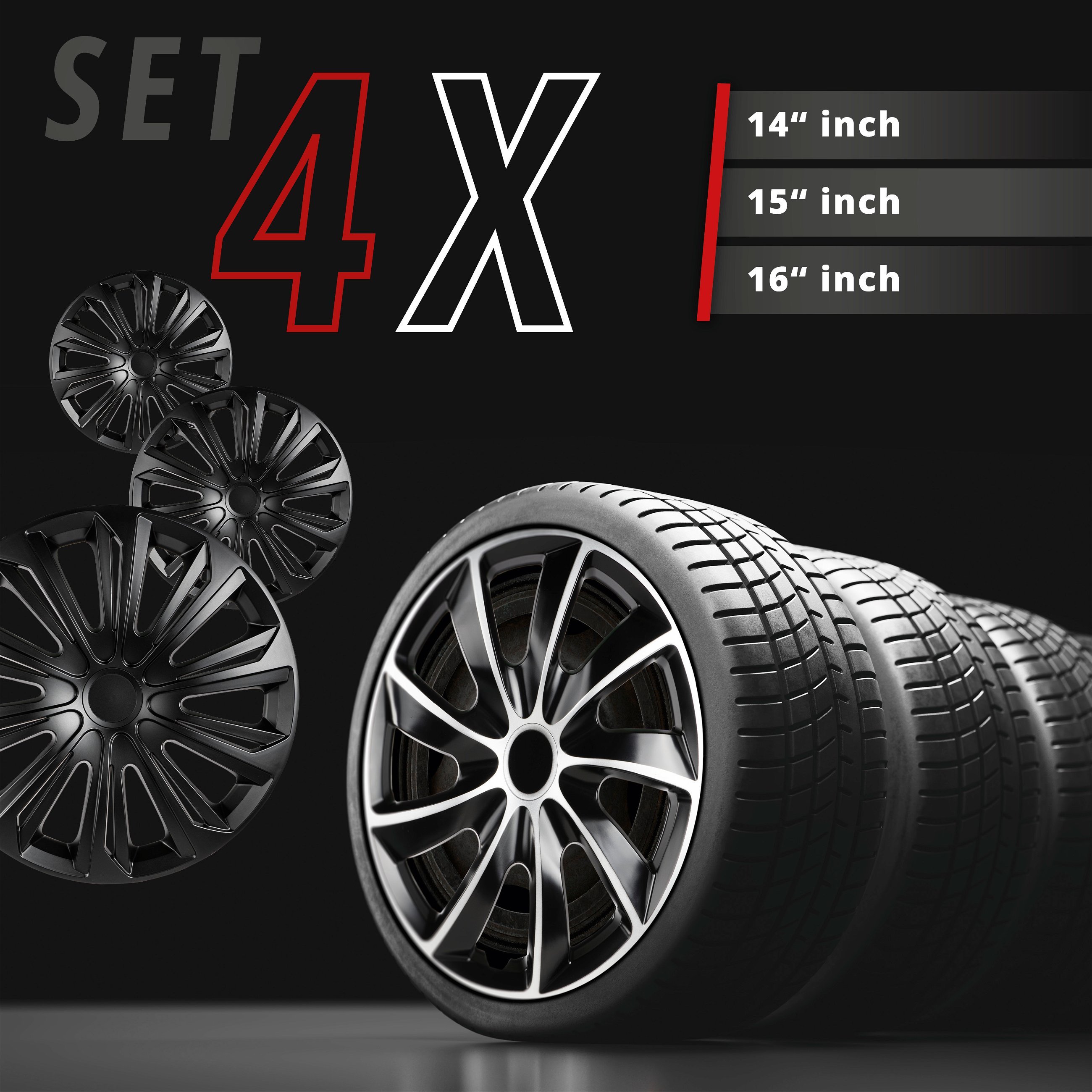 Wheel covers Racer 16", 4 piece black