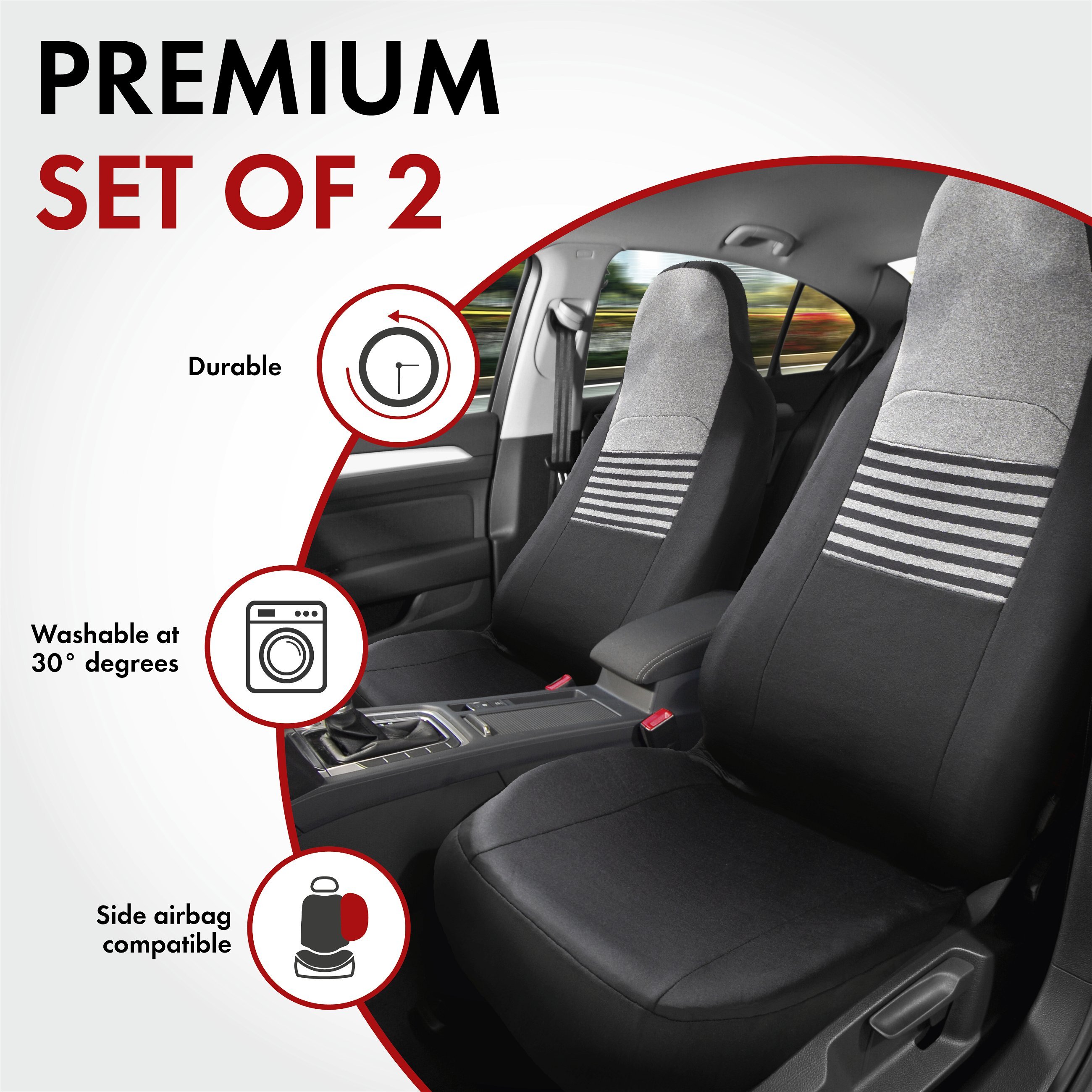 ZIPP IT Premium Car seat covers Gordon for two front seats with zip-system black/grey