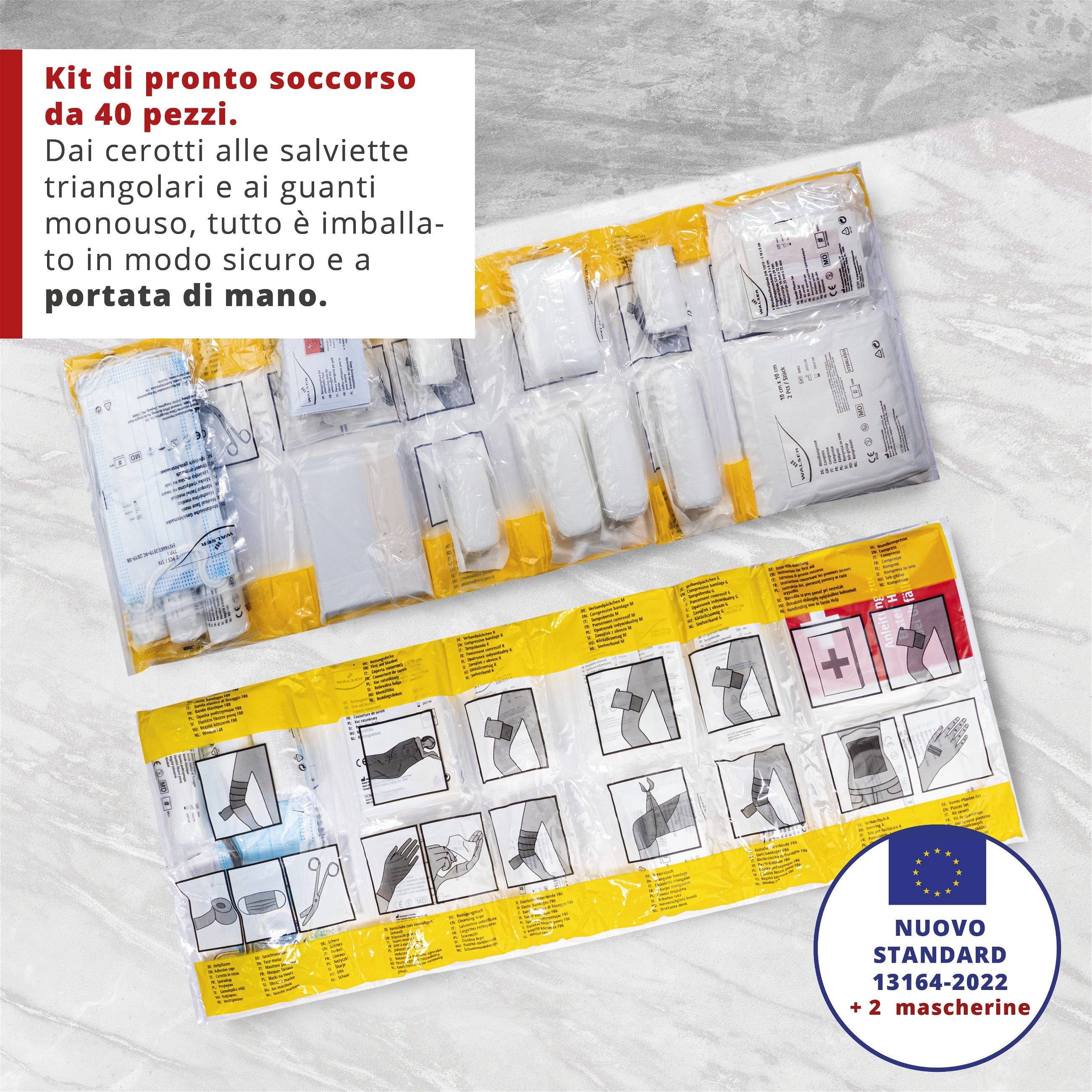 Borsa di pronto soccorso per auto rossa conforme alla norma DIN 13164:2022, Borsa di pronto soccorso per auto, set di emergenza per auto rosso