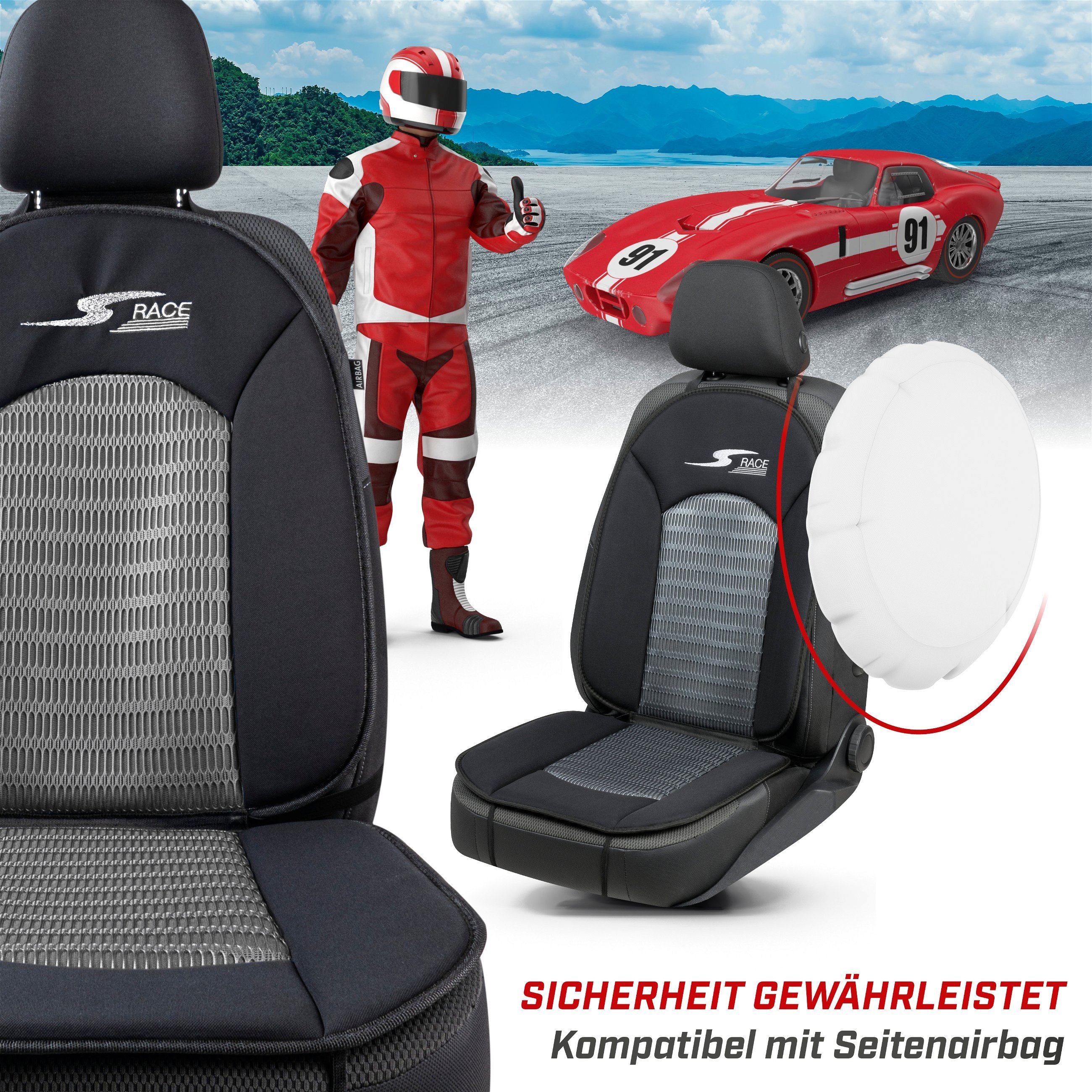 PKW Sitzauflage S-Race, Auto-Sitzaufleger schwarz