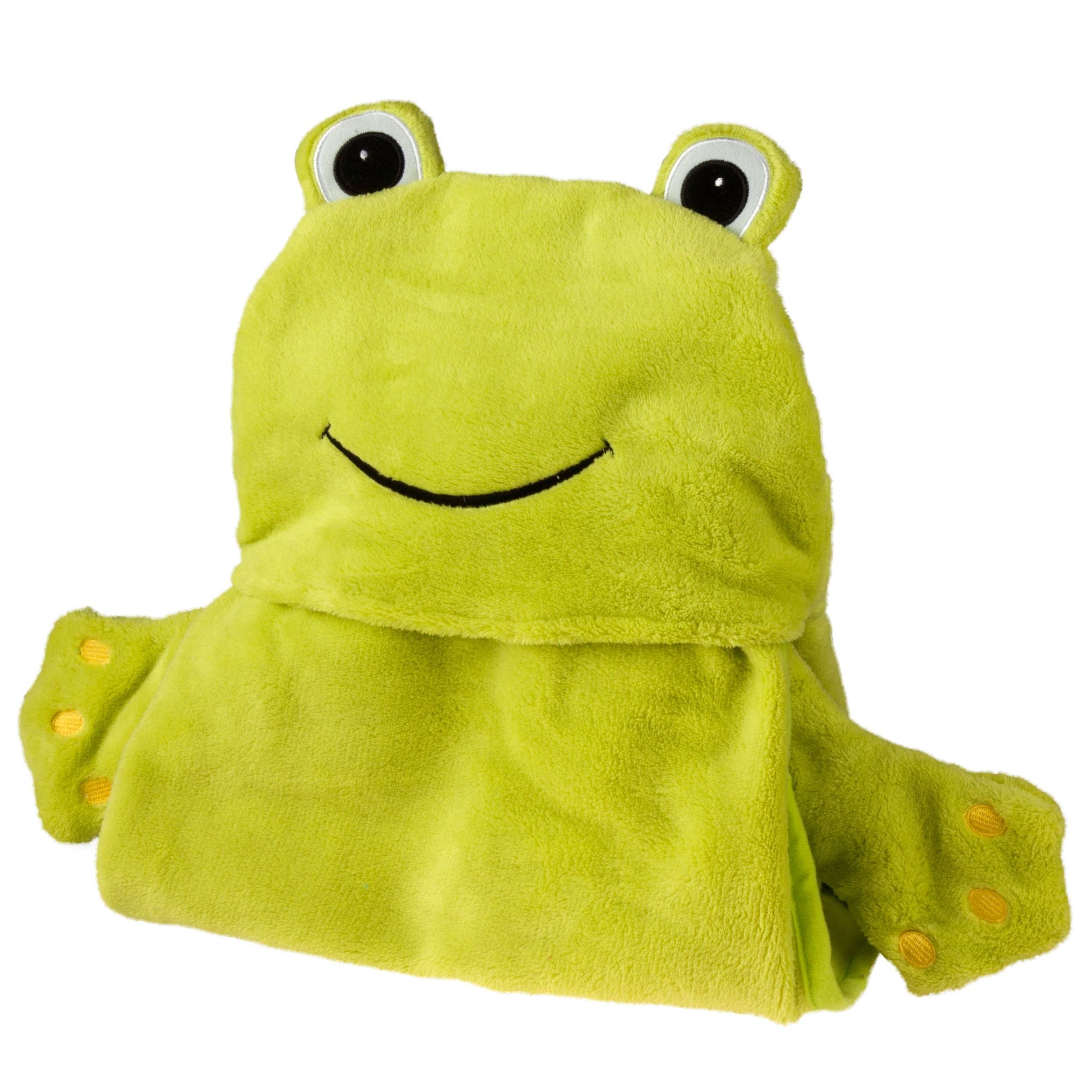 Froggy kinderdeken, knuffeldoekje, pluche deken met kap en wanten, groen 130 x 100 cm