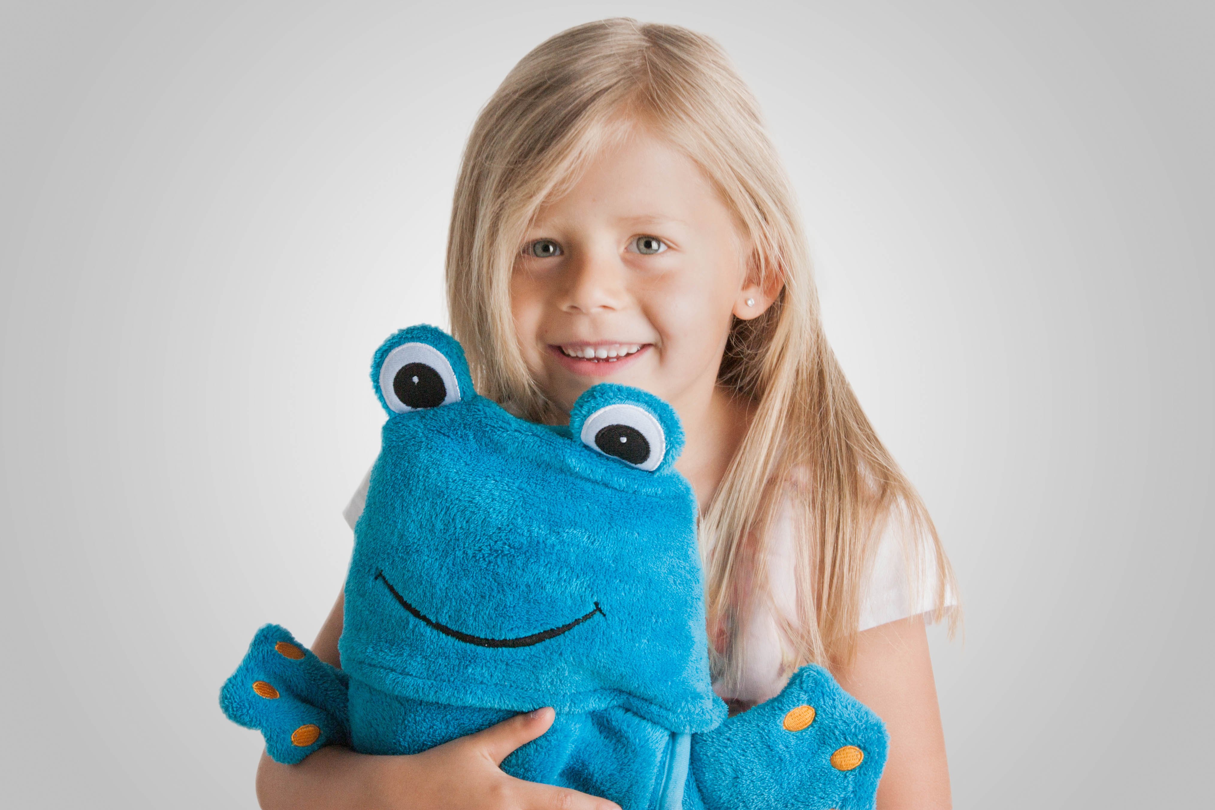 Kuscheldecke für Kinder Froggy blau 130 x 100 cm