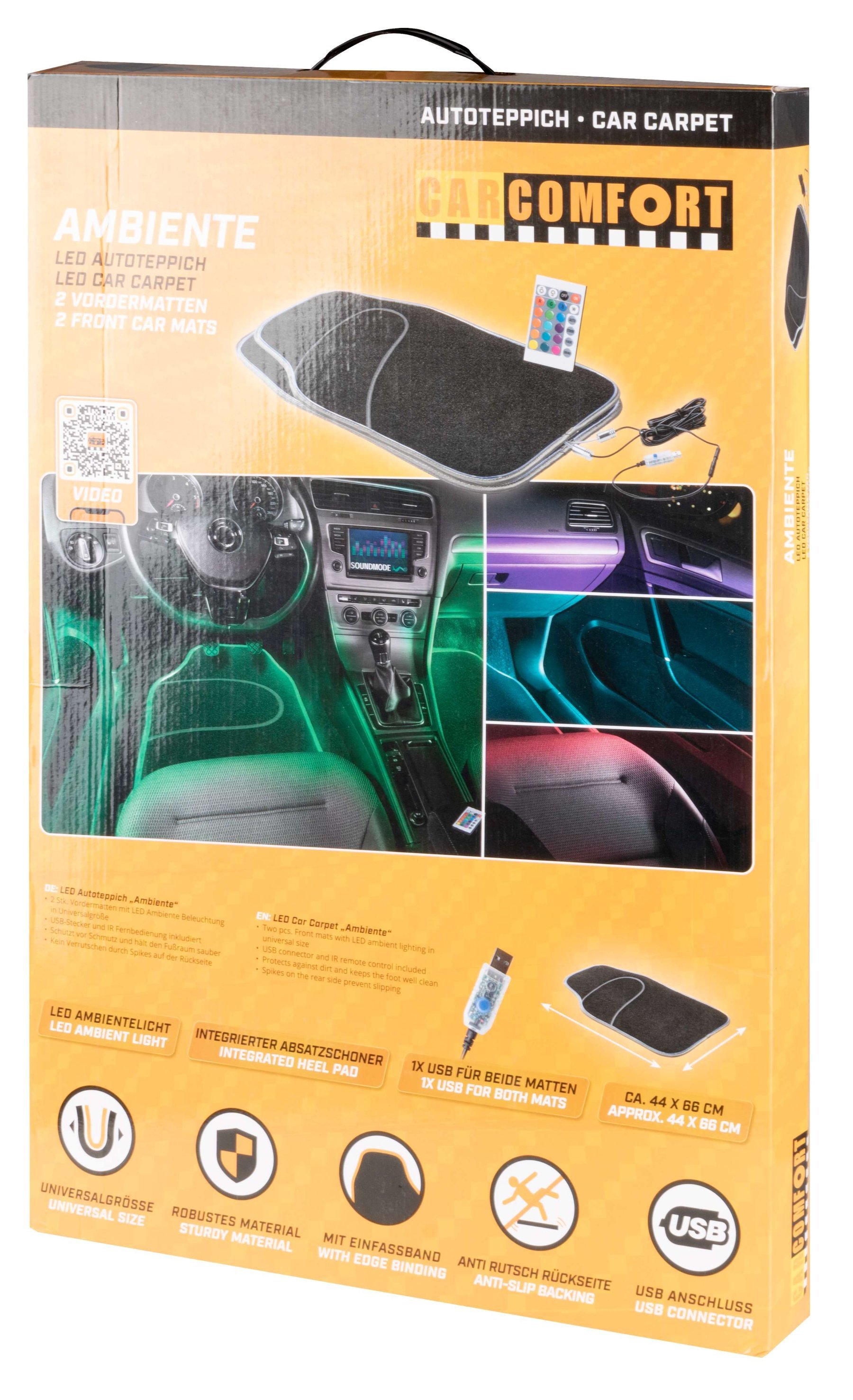 Tappeto auto LED Ambiente con selezione del colore, varie funzioni di luce e telecomando per l'illuminazione dell'ambiente