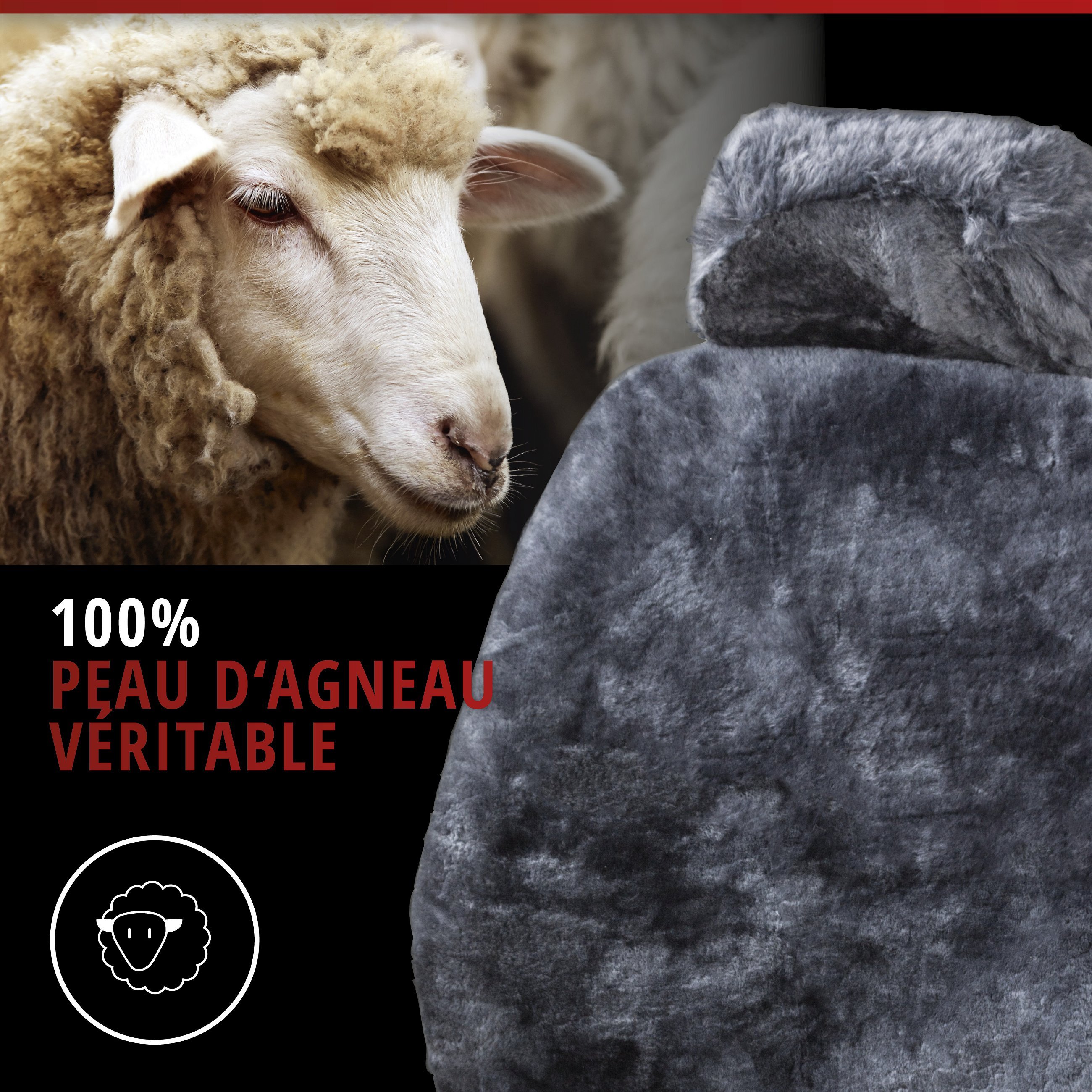 Housses de sièges Iva en peau d'agneau anthracite avec système informatique ZIPP