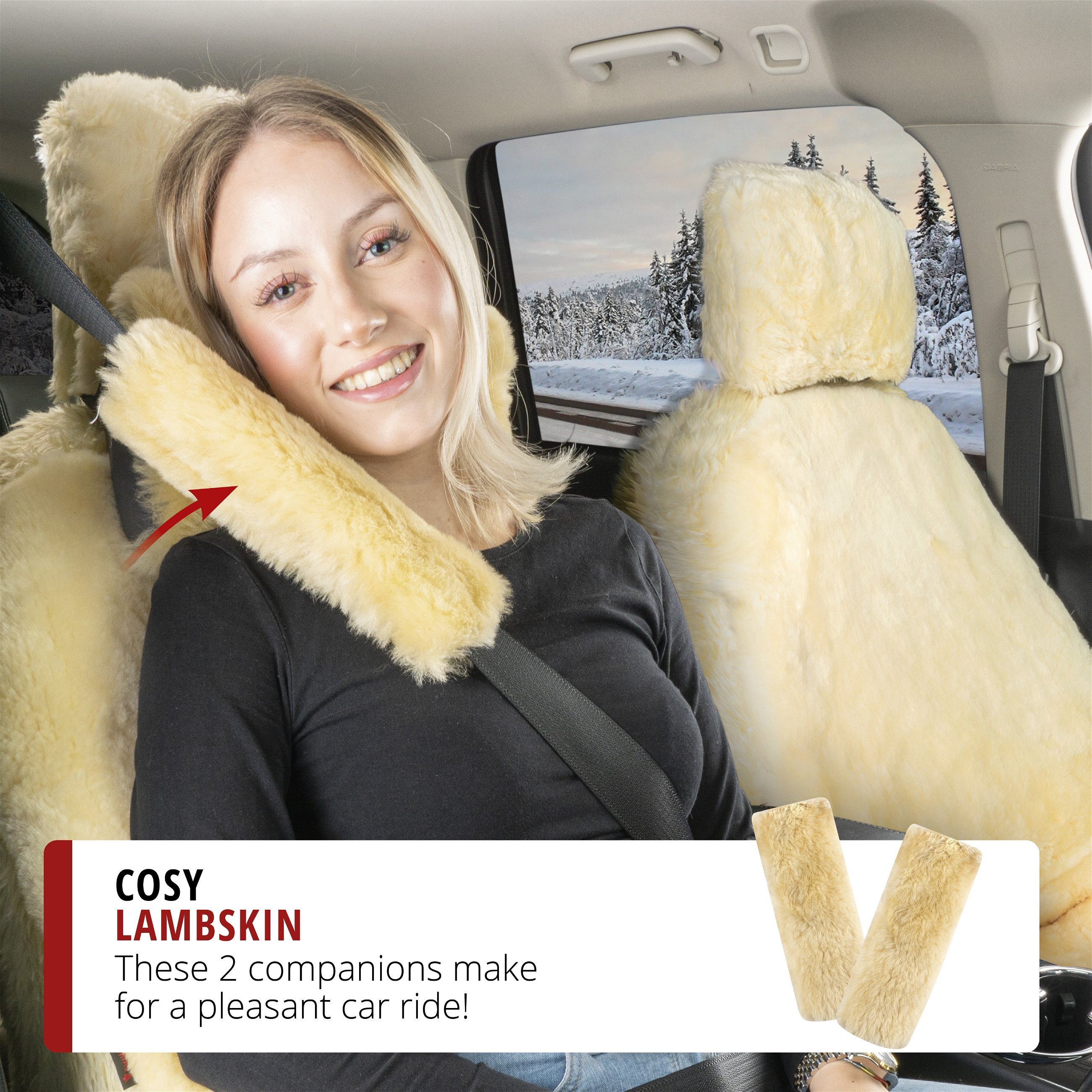 Seatbelt pad Millie lambskin, 2 pieces beige