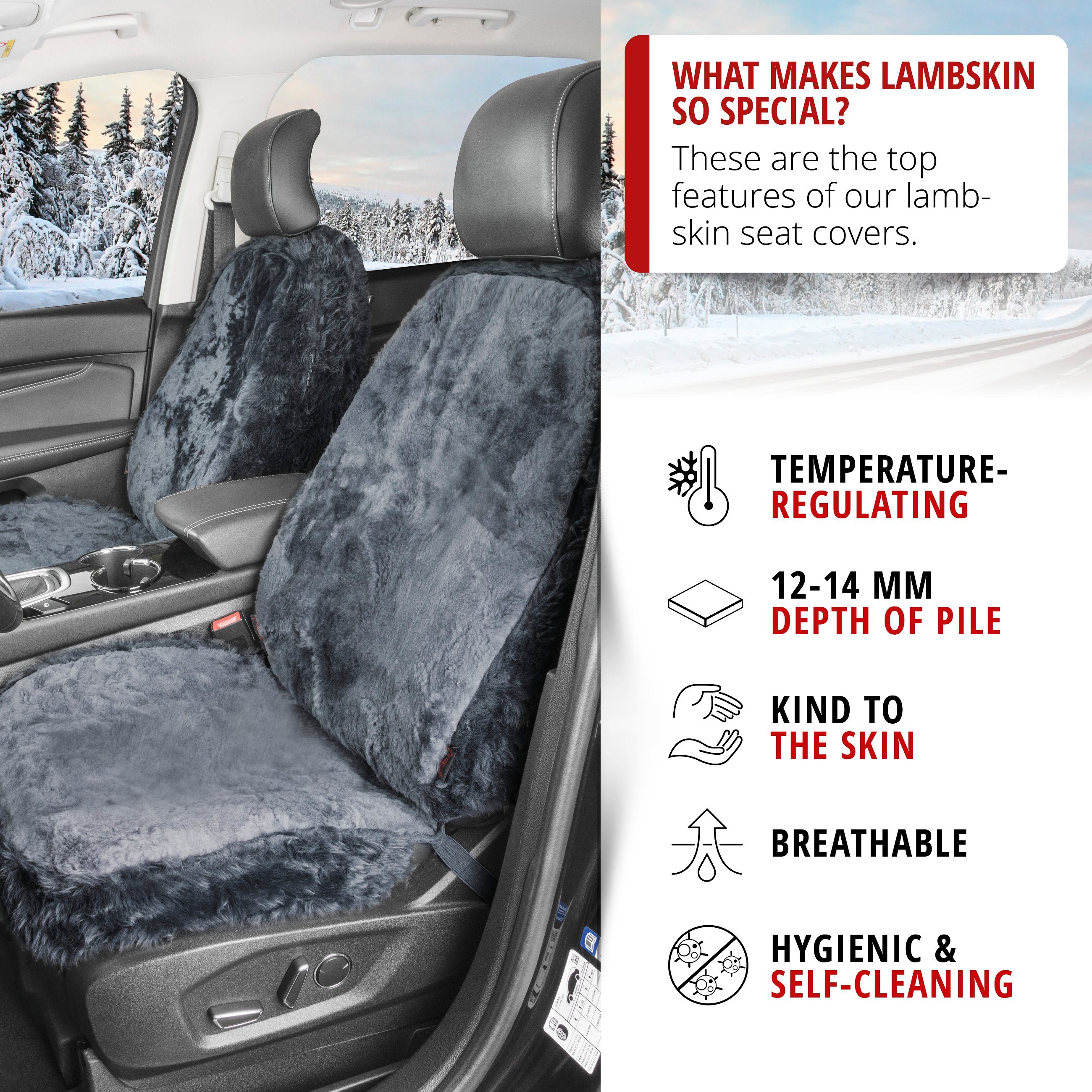 Nineve car Seat cover in lambskin anthracite with ZIPP IT system