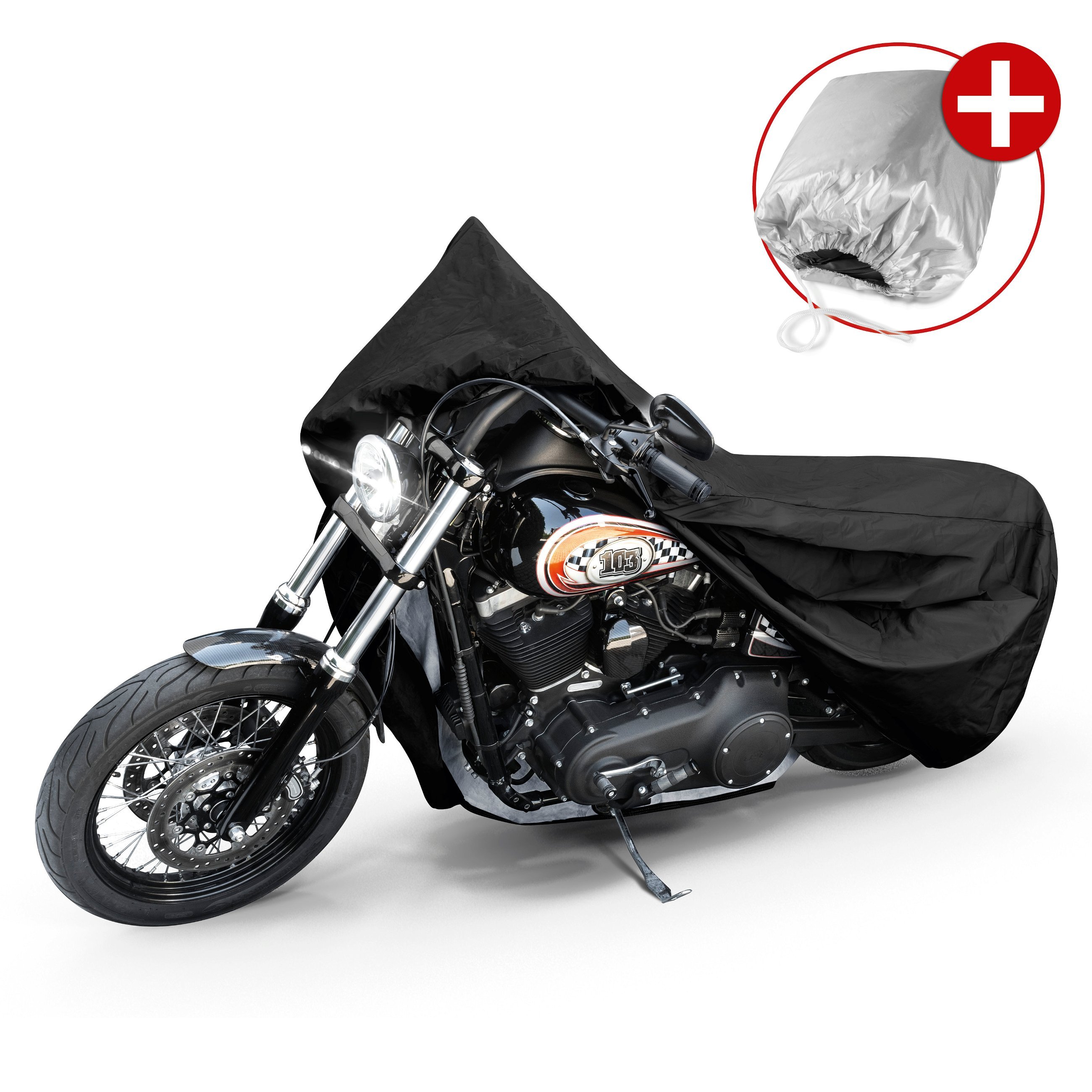 Motorfietsgarage Chopper maat L, PVC hoes - 250x100x130cm zwart, motorhoes, motorhoes waterdicht, motorfiets beschermhoes