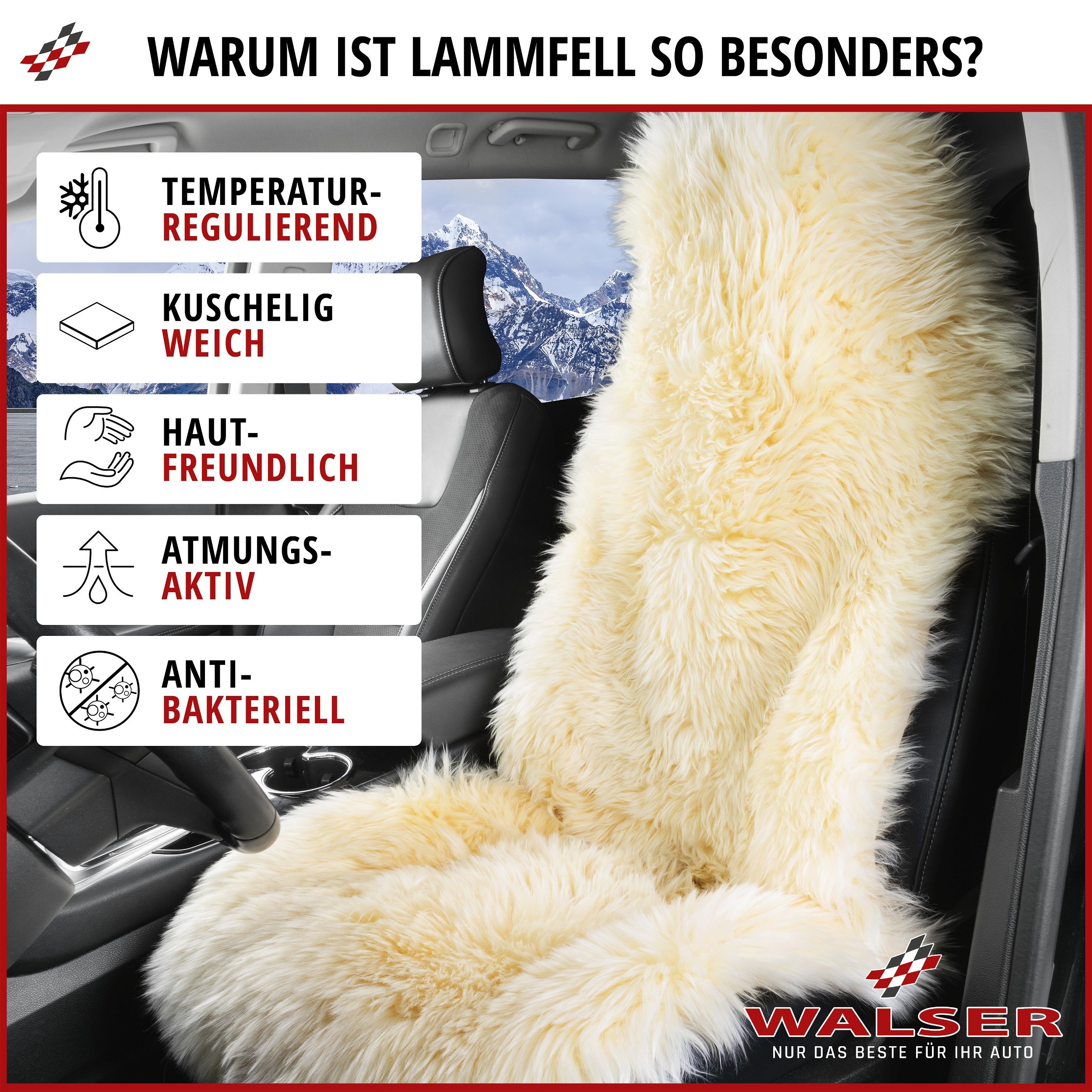 Auto Sitzauflage aus Lammfell Marla, 100% Premium Lammfell Auto Sitzauflage, Lammfell Auto Sitzaufleger beige