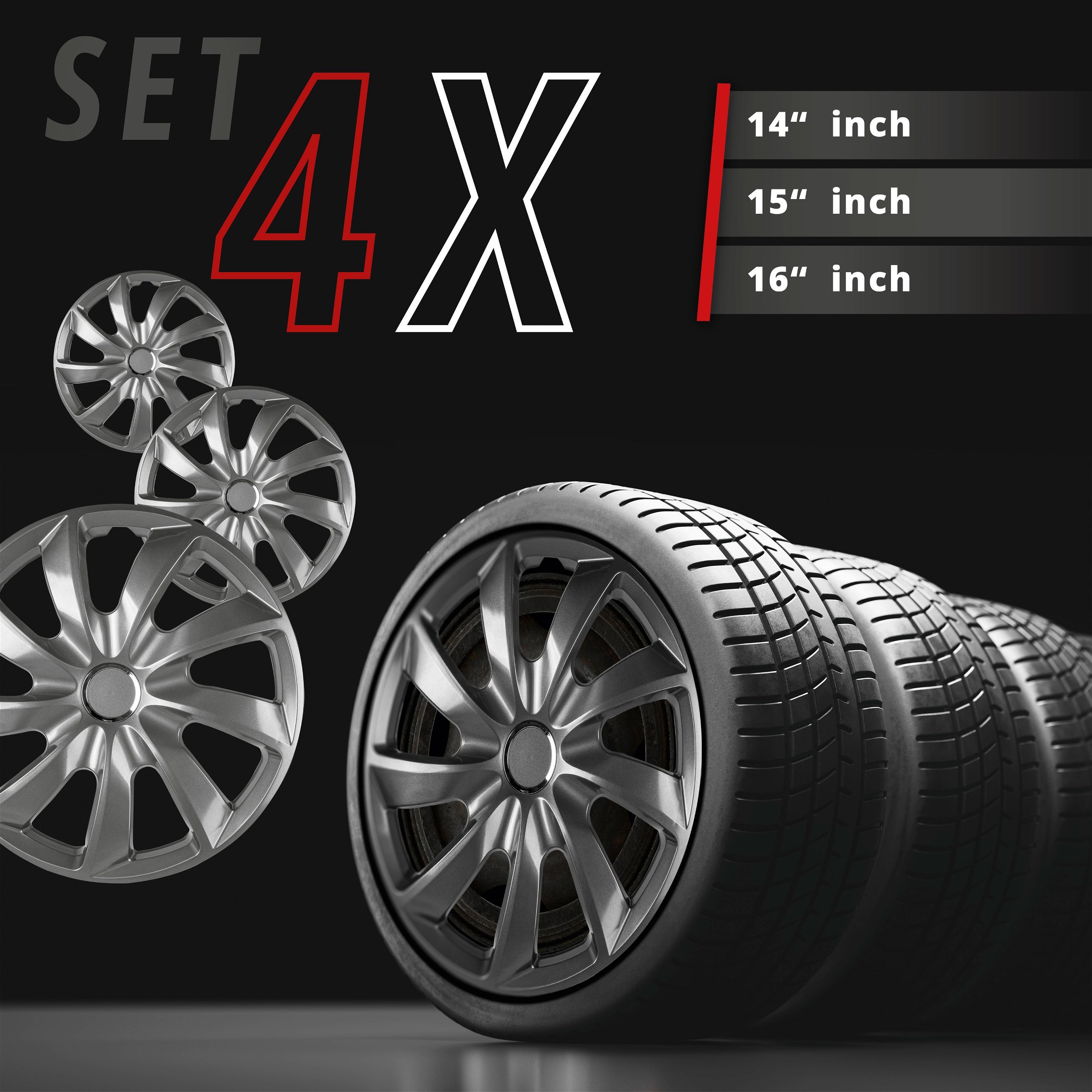 Wieldoppen Turbine 16 inch, set van 4 graphite