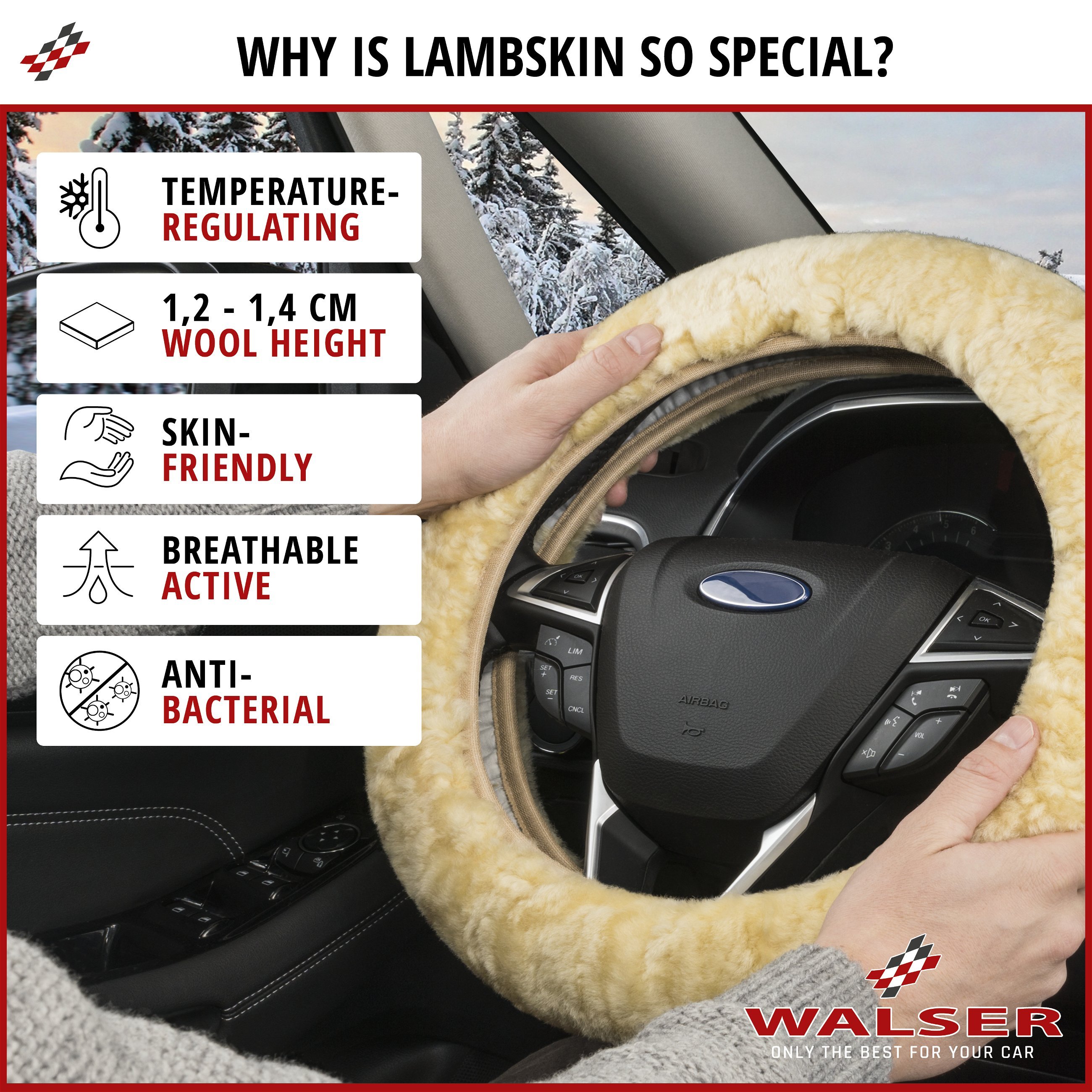 Lambskin steering wheel cover - Steering wheel cover in beige
