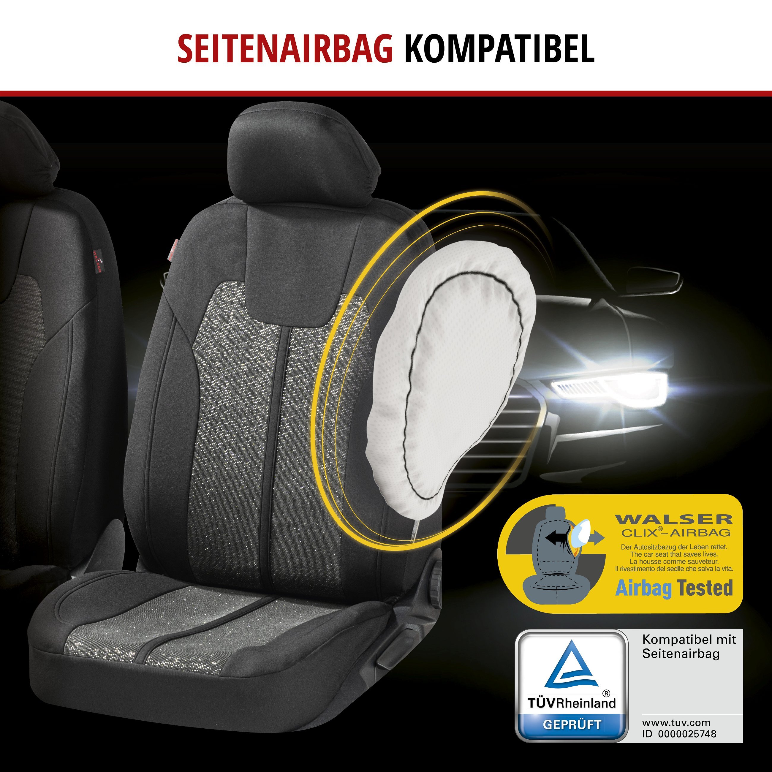 Autositzbezug ZIPP-IT Corso, PKW-Schonbezüge für 2 Vordersitze mit Reißverschluss-System schwarz/silber
