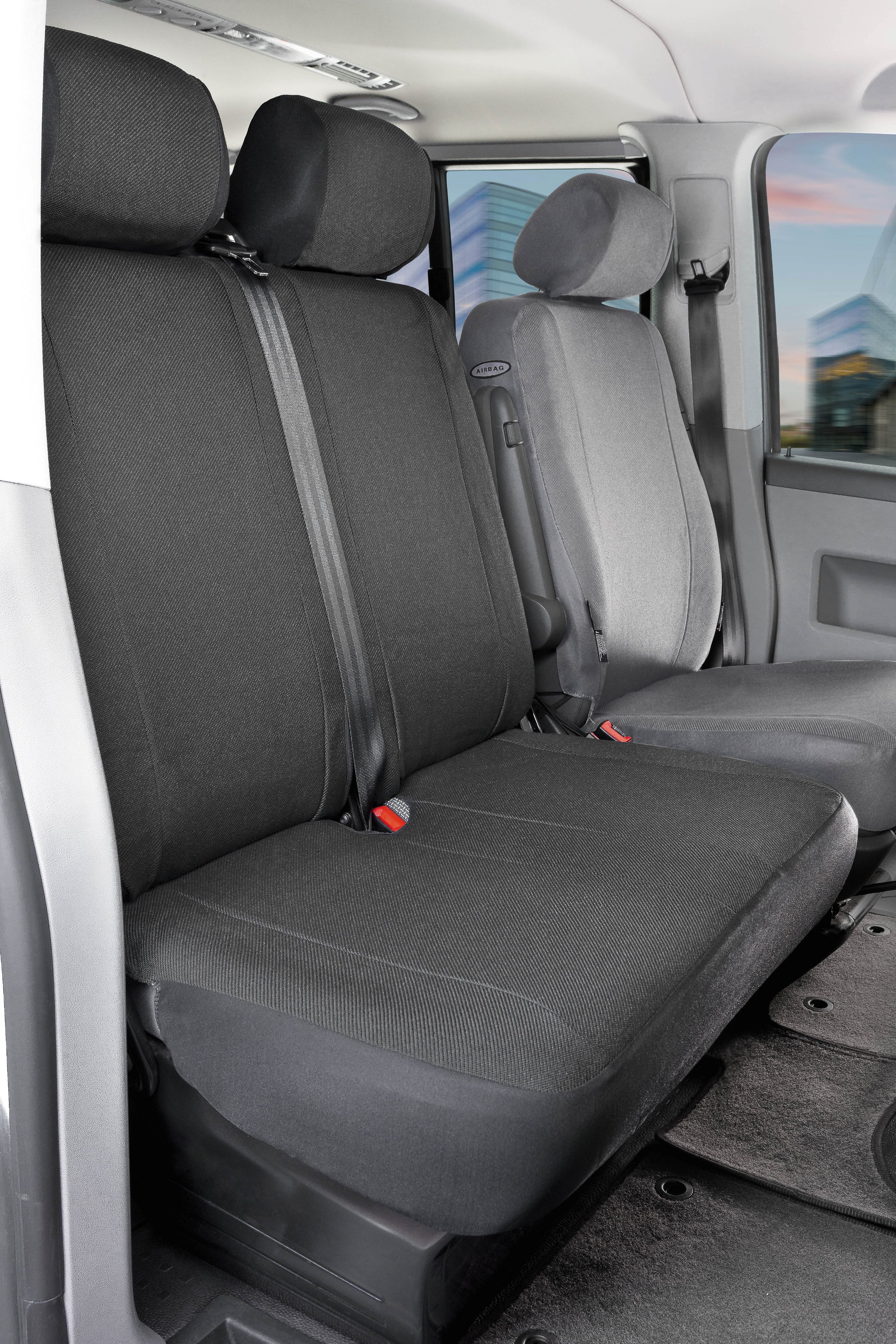 Housse de siège Transporter en tissu pour VW T6, double banquette avant pliable
