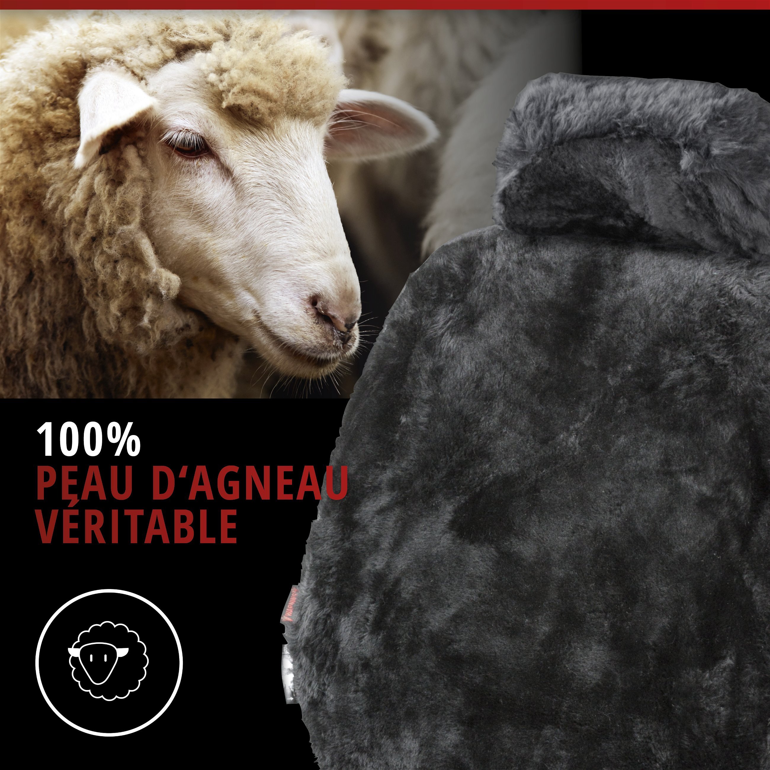 Housses de sièges Iva en agneau noir avec système informatique ZIPP