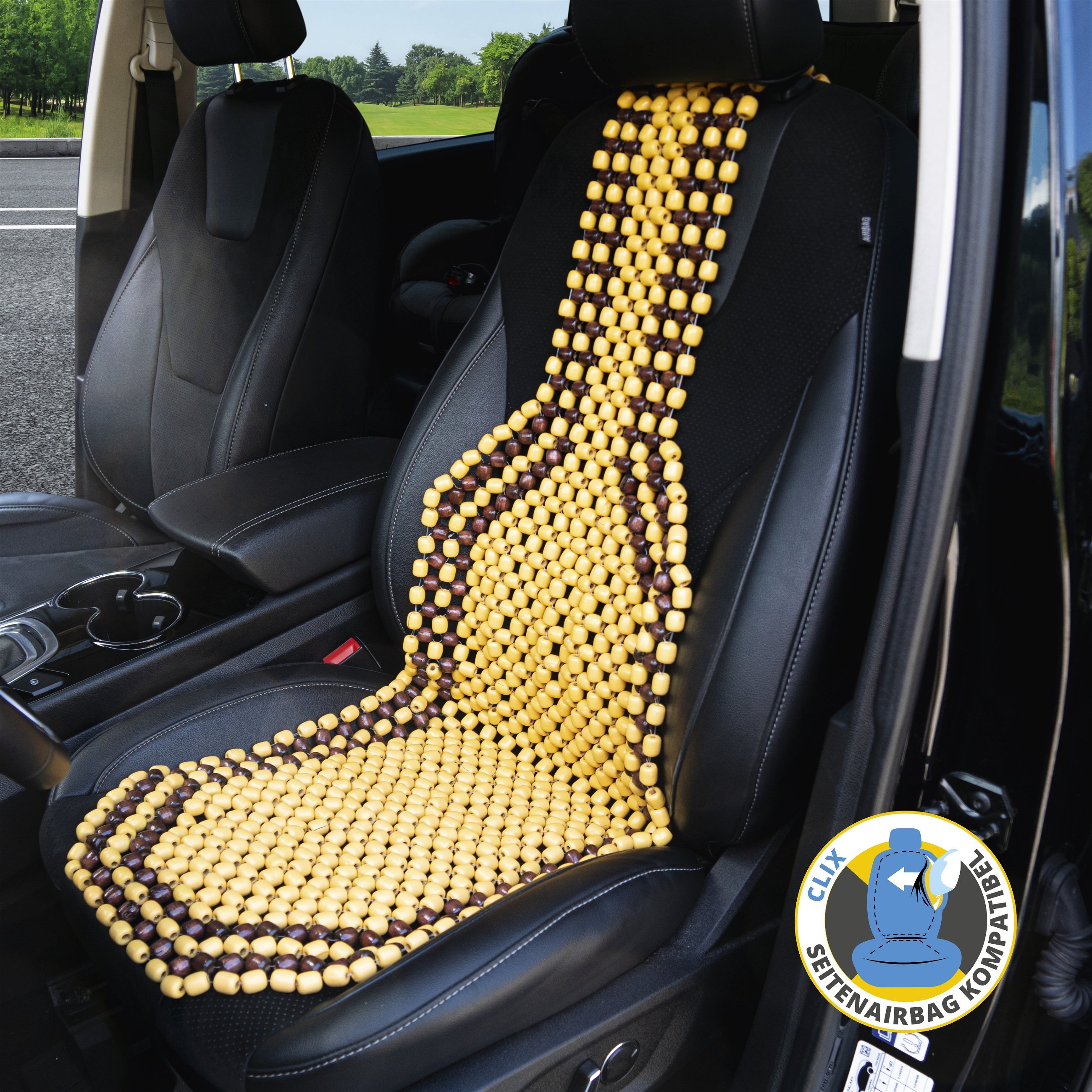 Car Seat cover made of wood beads nature