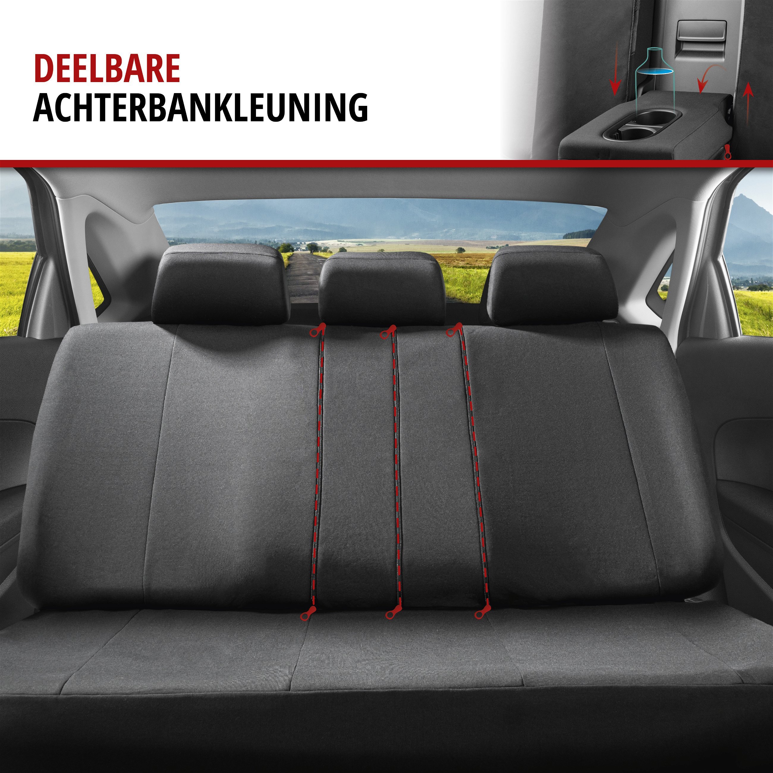 Premium Autostoelbekleding Avignon met Zipper ZIPP-IT, Autostoelhoes set, 2 stoelbeschermer voor voorstoel, 1 stoelbeschermer voor achterbank zwart/silber
