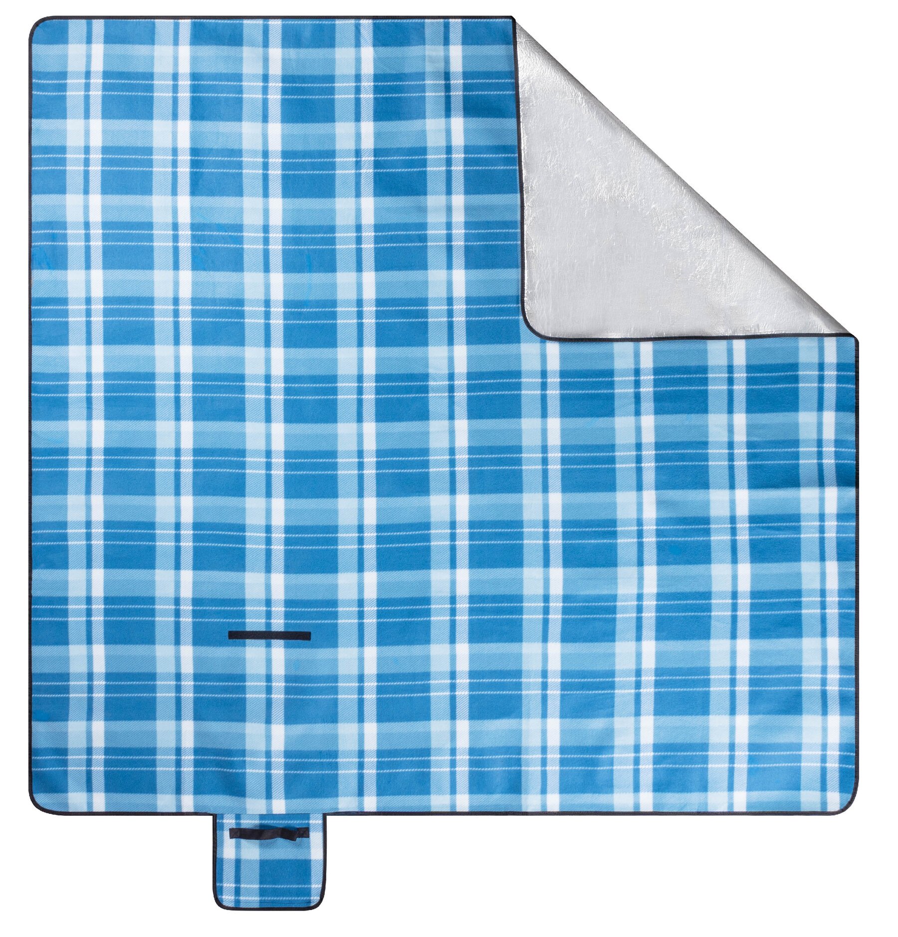 Couverture de voyage avec dos en aluminium à carreaux bleu/blanc 200x200cm