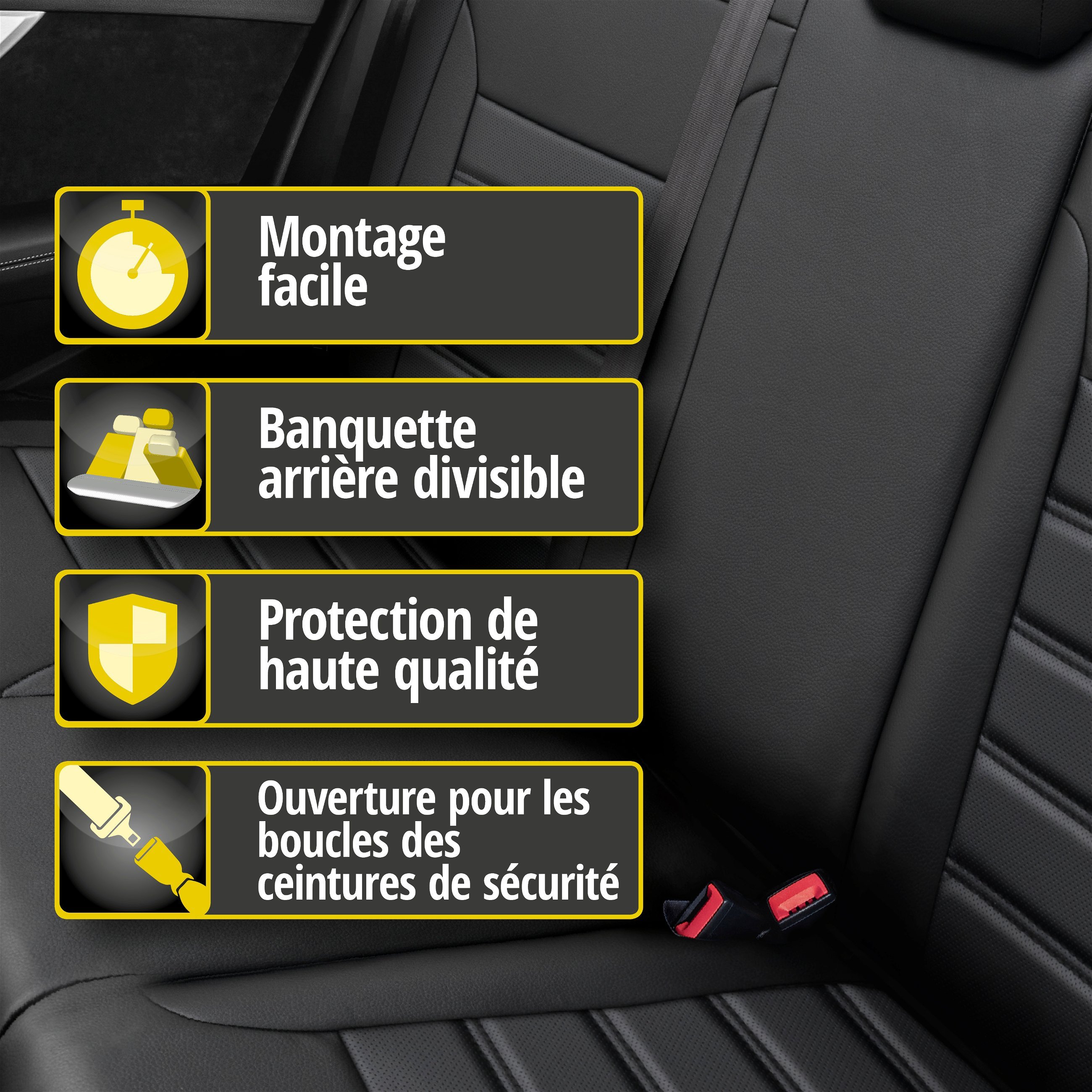 Housse de siège Robusto pour Mitsubishi Colt VI (Z3A, Z2A) 10/2002-12/2012, 1 housse de siège arrière pour sièges normaux