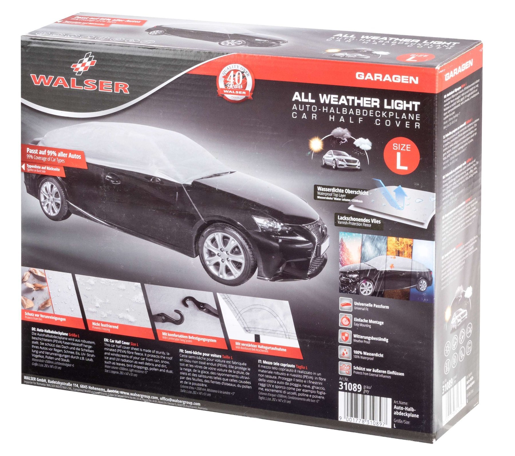 Bâche pour voiture All Weather Light demi-garage taille L gris clair