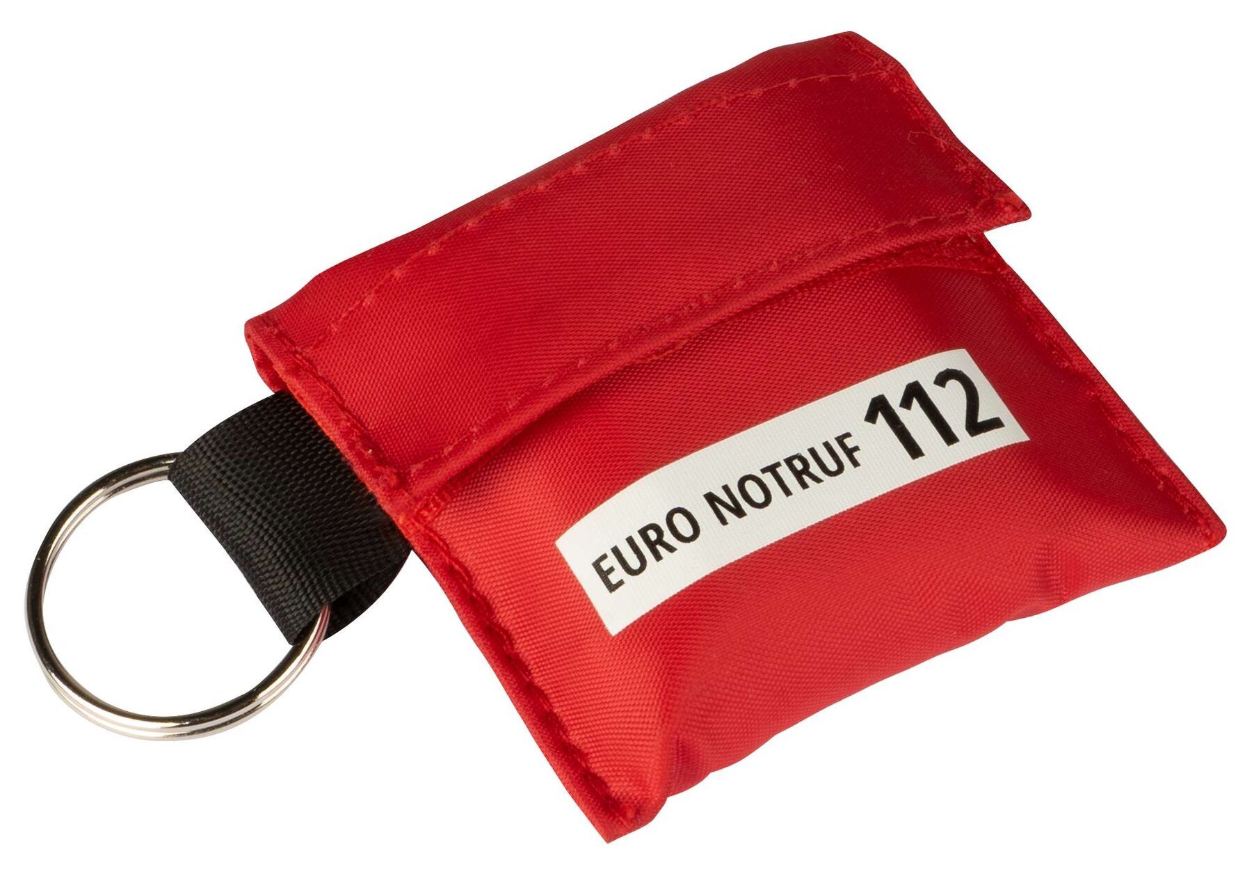 Key ring with respiration aid and disposable gloves red
