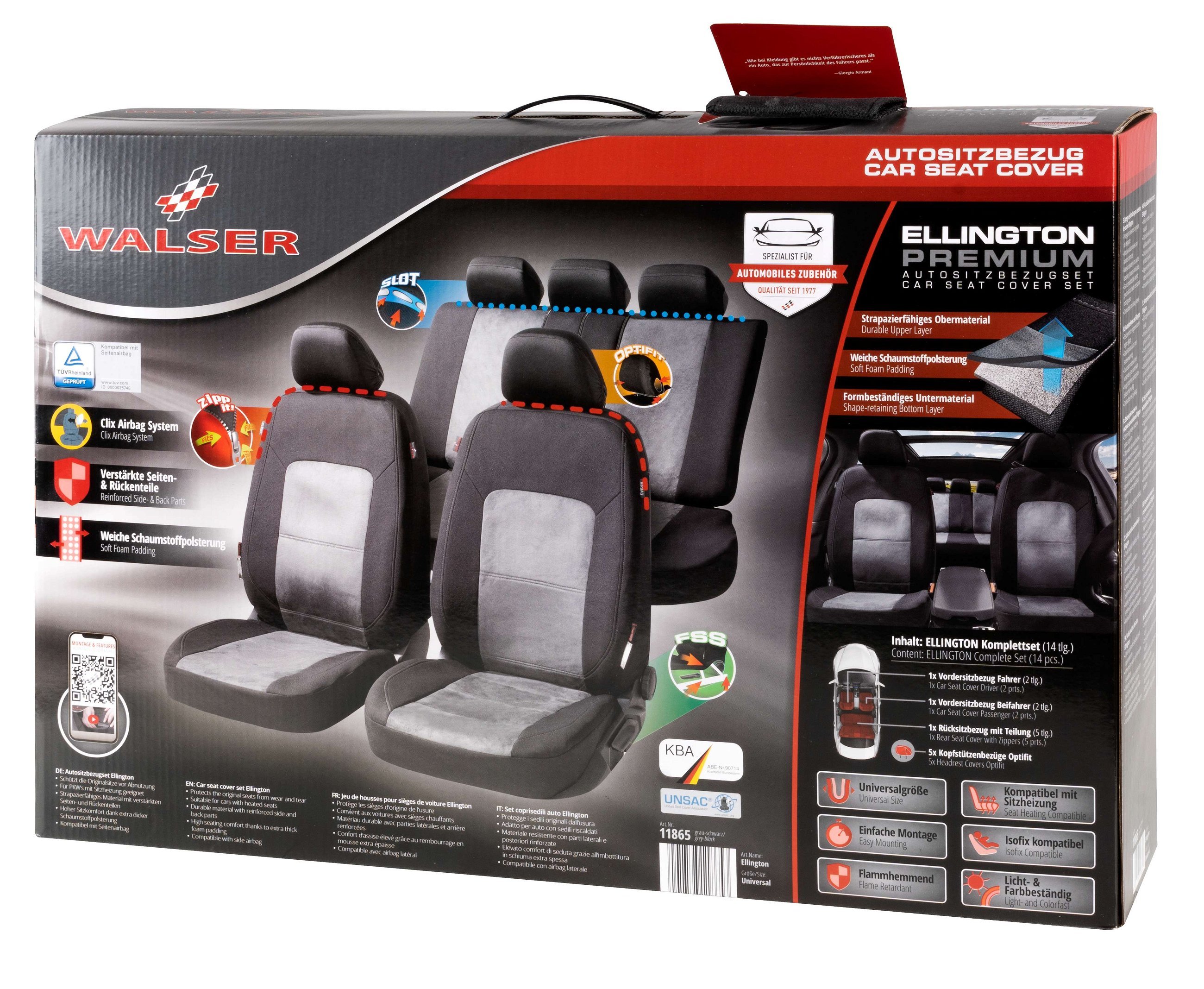 ZIPP IT Premium Car seat covers Ellington complete set with zip-system black/grey