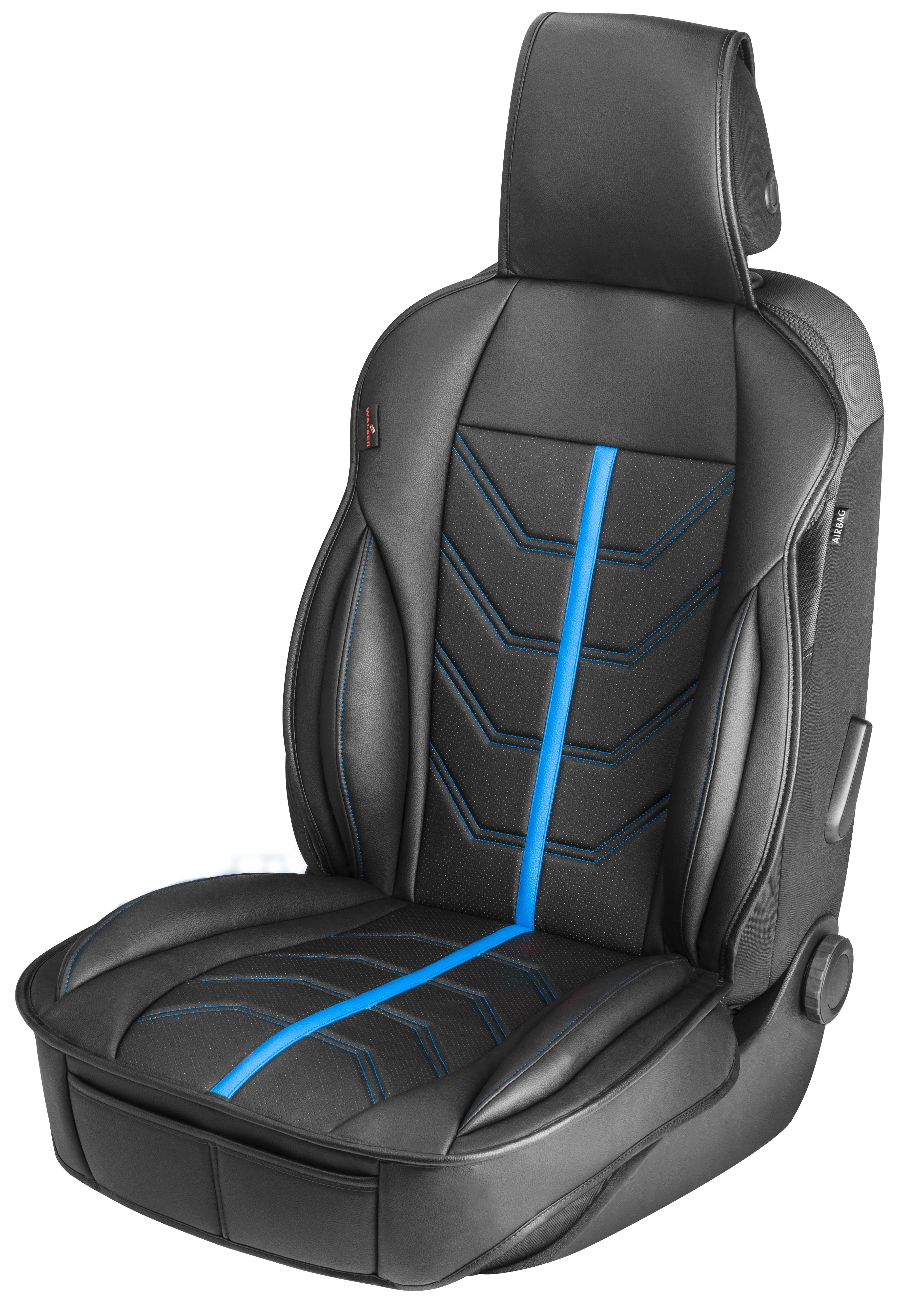 PKW Sitzauflage Kimi, Auto-Sitzaufleger im Rennsportdesign schwarz/blau