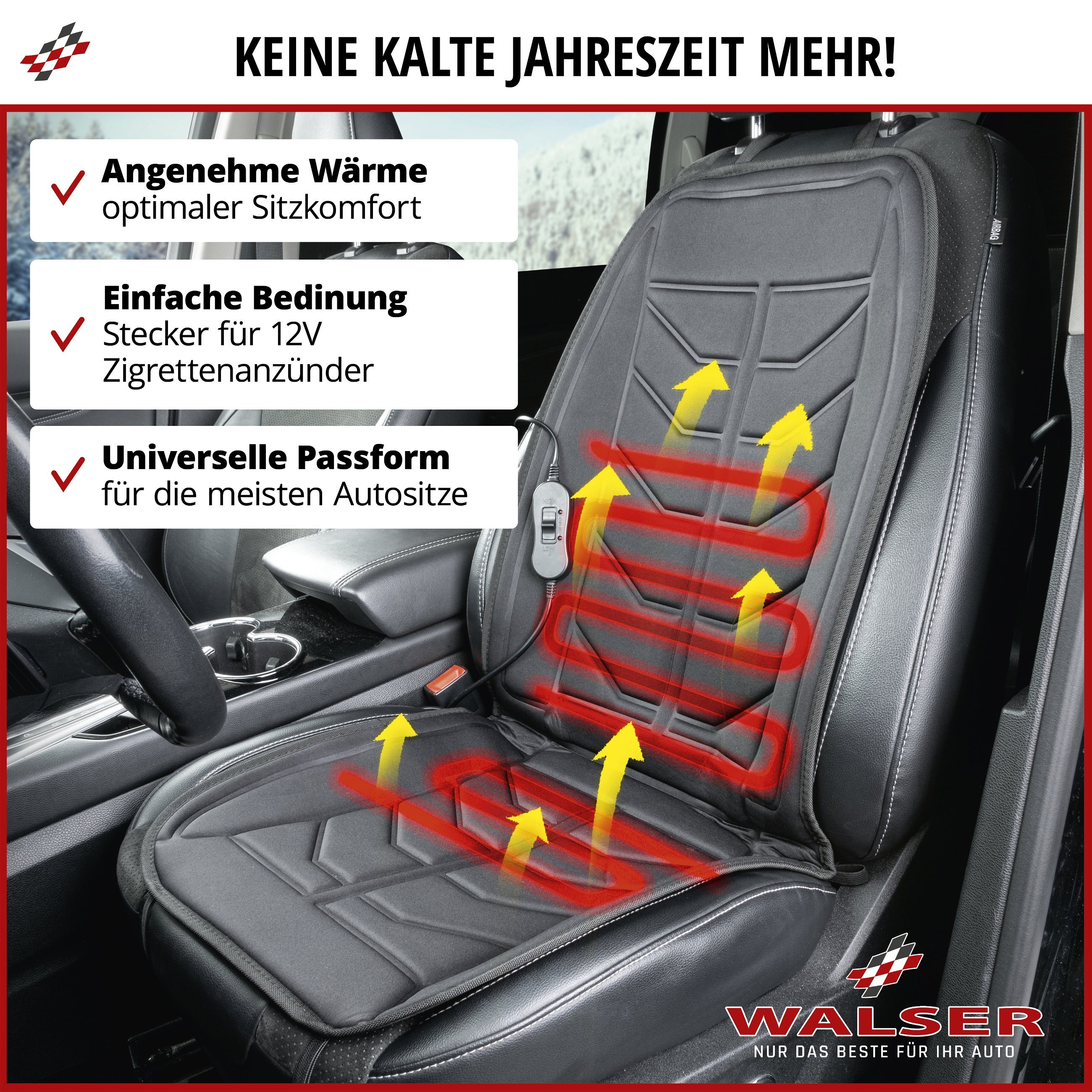 PKW Sitzauflage Calor, Sitzaufleger beheizbar, Autositz Heizkissen mit 12-Volt-Stecker
